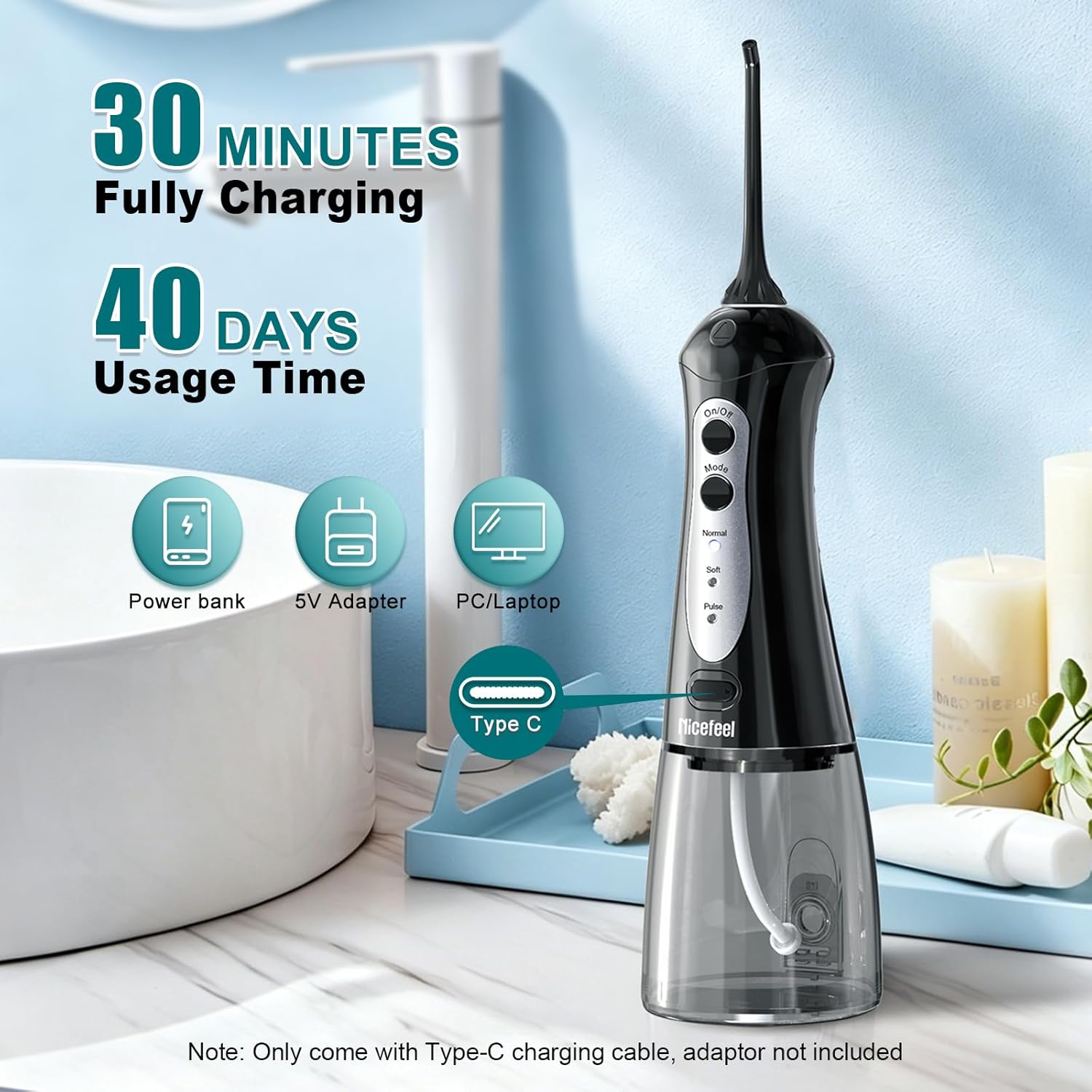 Thumbnail 5 de Nicefeel Cordless Water Flosser (300ml Portable Oral Irrigator) – 3 Modes, Fast Charge, IPX7