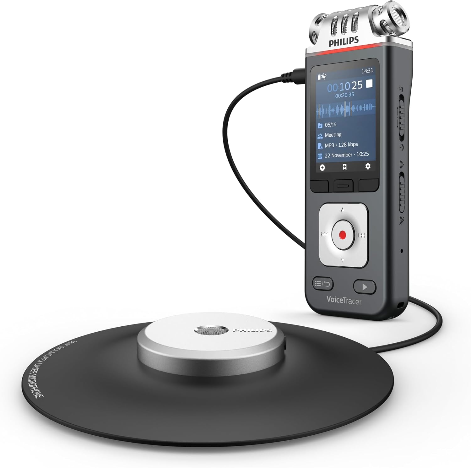Detalle de Philips VoiceTracer DVT8115: registratore vocale per riunioni con microfono 360° e licenza AI Sembly