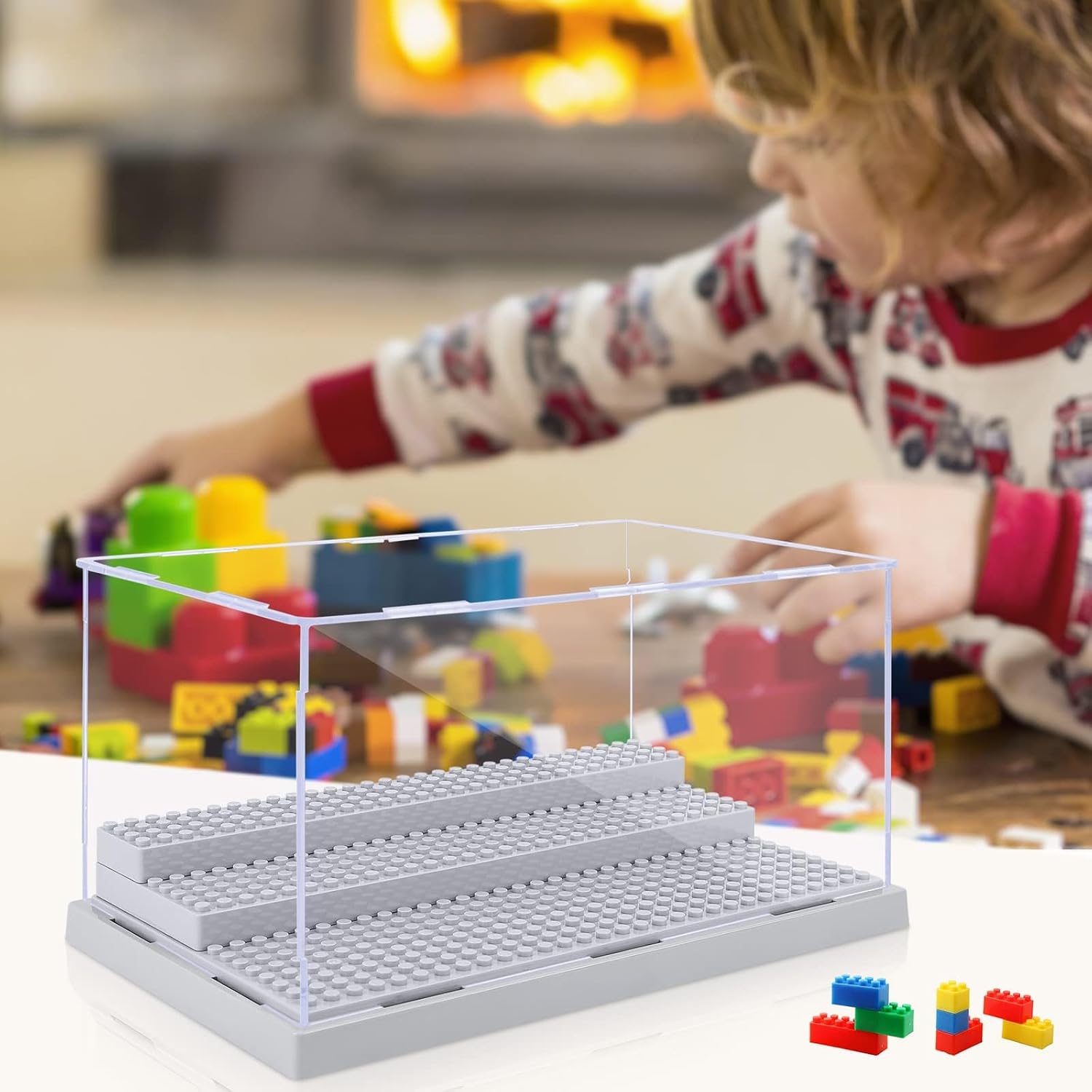 Thumbnail 4 de Mlikero 2 Pack Minifigure Display Case – Clear Grey Acrylic 3-Step Display for Action Figures and Bricks