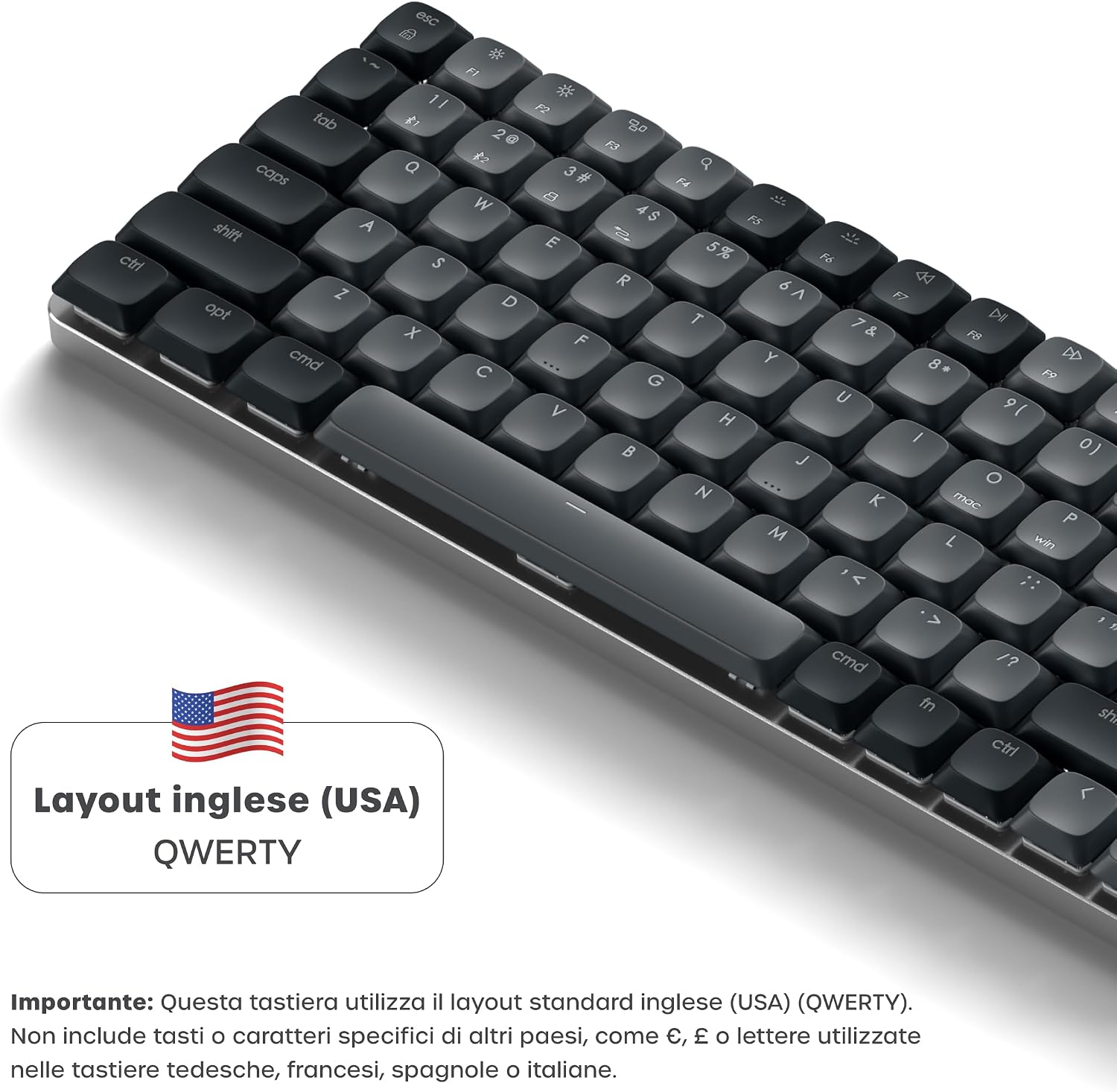 Detalle de Satechi Tastiera Meccanica 75% SM1 QWERTY US: Bluetooth, 84 tasti retroilluminata e ricaricabile (Grigio-Nero) – per Mac e Windows