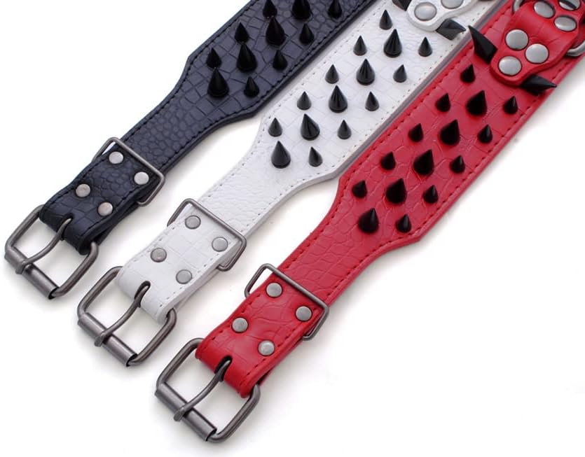 Thumbnail 4 de Haoyueer sharp spiked studded dog collar (2 inch wide) in PU faux leather