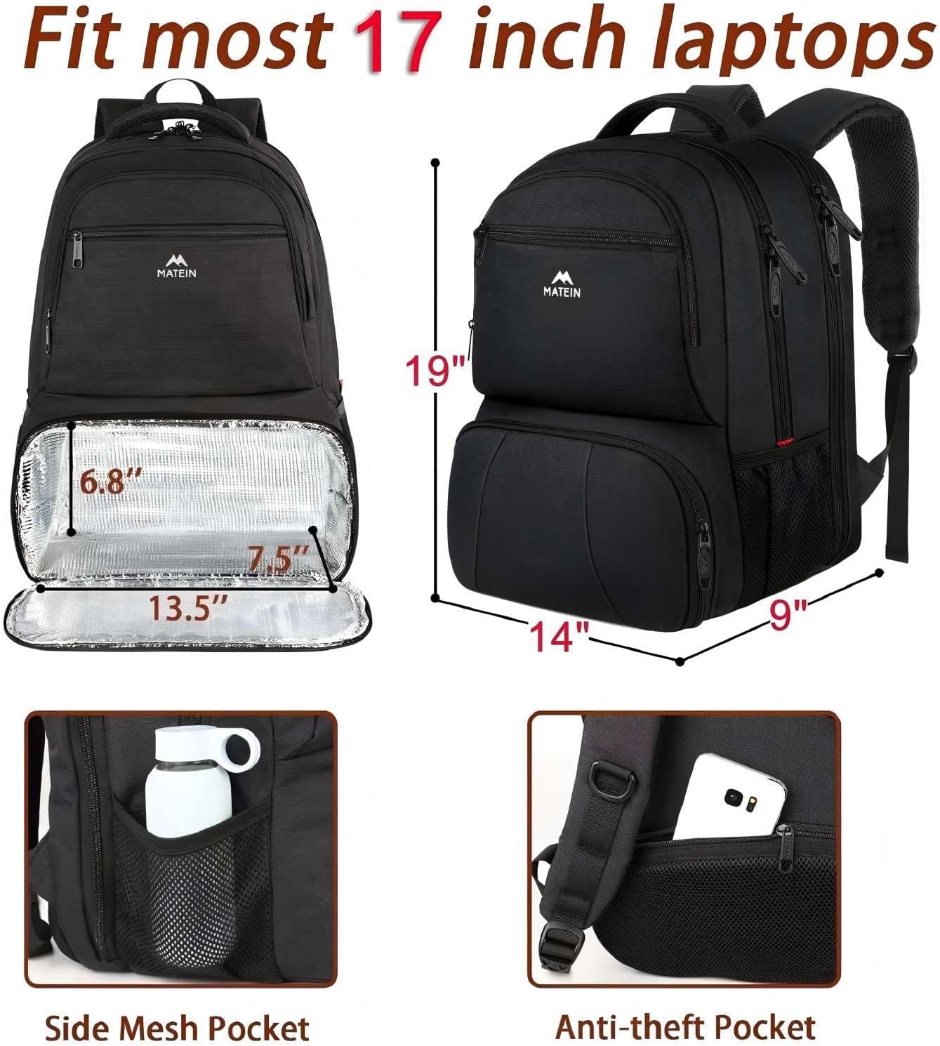 Detalle 2 de MATEIN 17-Inch Lunch Backpack, Water-Resistant with Insulated Compartment