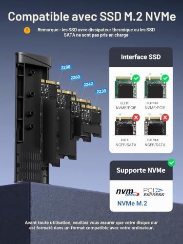 Detalle de UGREEN Boîtier SSD M.2 NVMe PCIe 10 Gbit/s en aluminium, USB 3.2 Gen 2