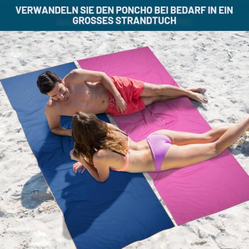 Detalle de flintronic Handtuch Poncho 110 × 80 cm – Mikrofaser Surf Poncho mit Kapuze