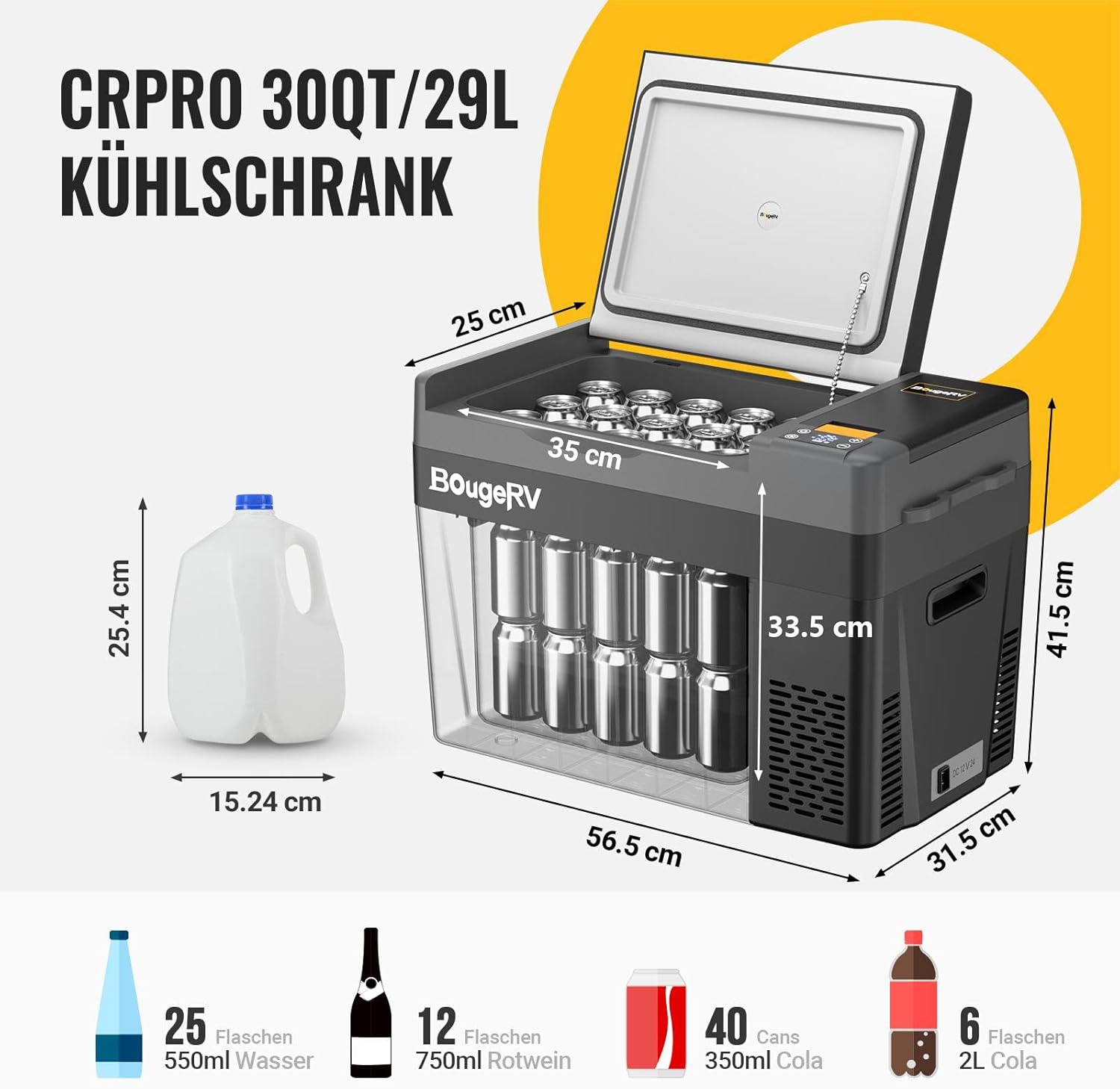 Thumbnail 1 de BougeRV CRPRO Kompressor Kühlbox 12V (12/24V DC & 110–240V AC), 29 Liter, -22 bis 10 °C