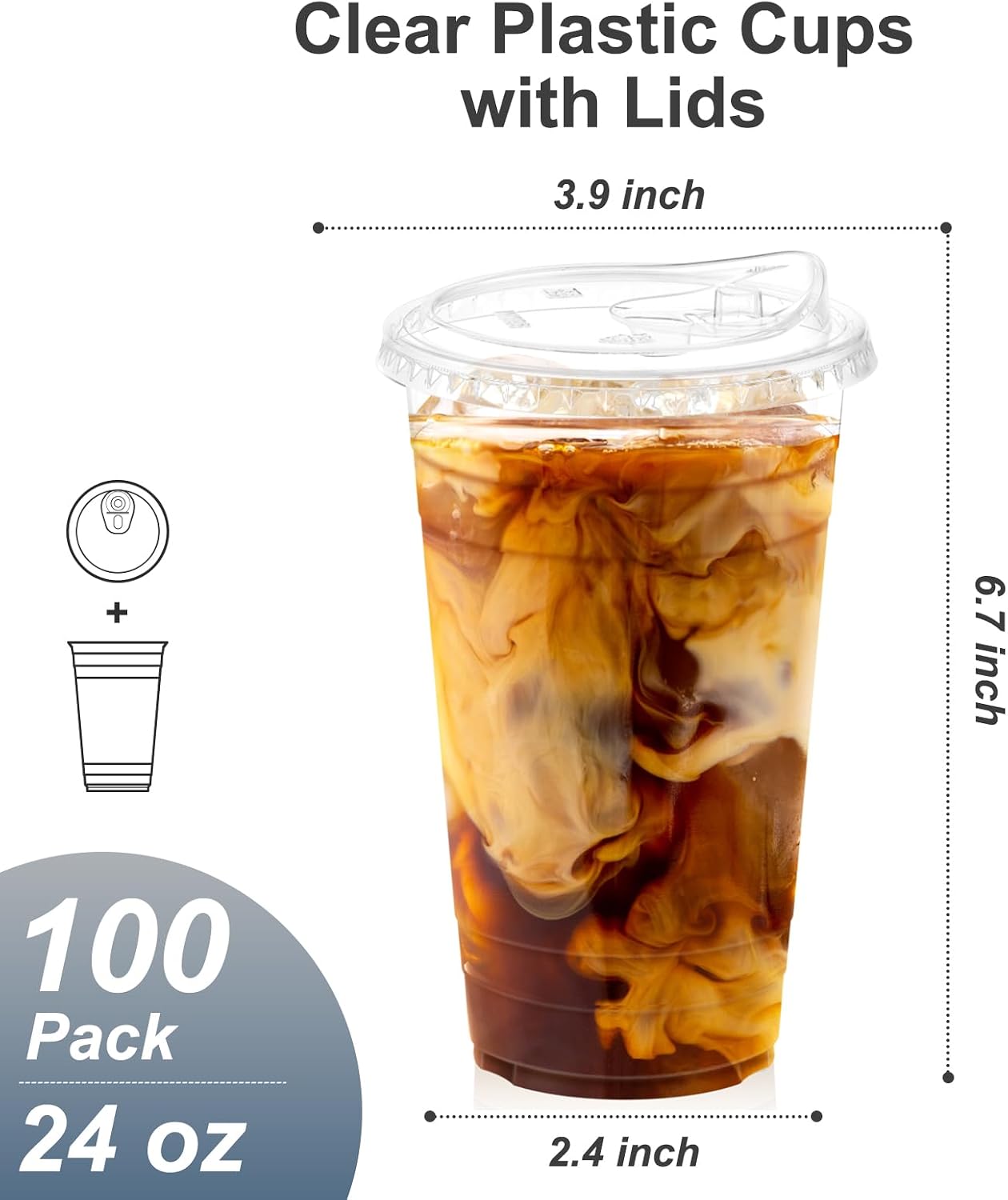 Thumbnail 1 de Dealusy PCL24 24 oz Clear Plastic Cups with Sip Lids, 100 Pack