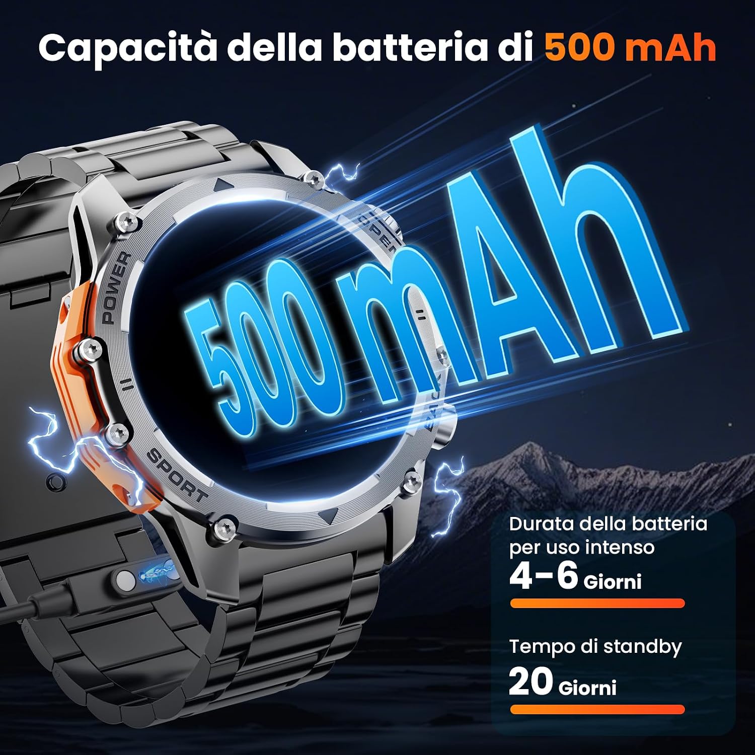 Thumbnail 6 de Smartwatch Uomo con Torcia Militare 1,52'': stile rugged, 500 mAh e 120+ sport