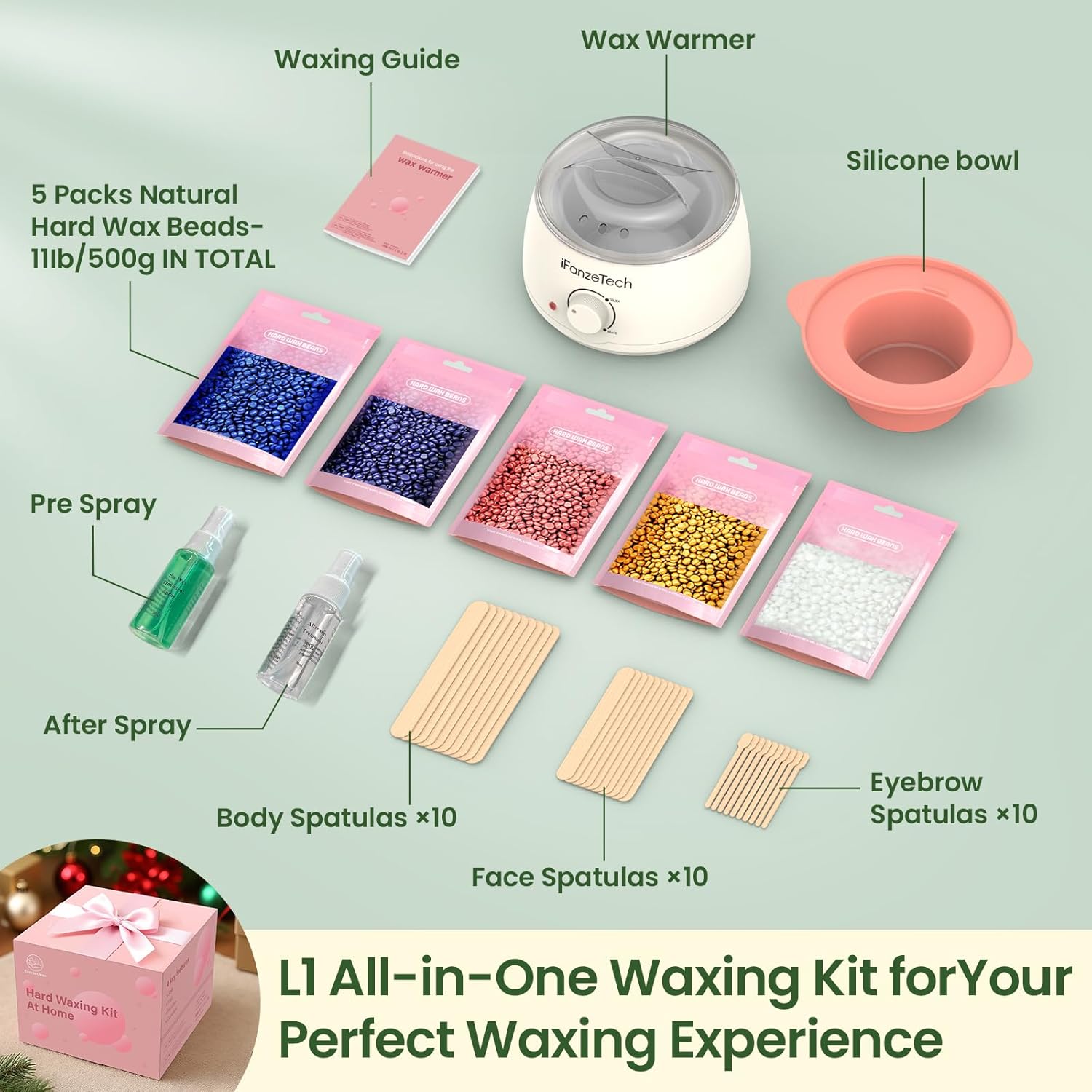 Detalle 2 de iFanzeTech Waxing Kit for Women: All-in-One Wax Warmer with 5 Wax Beads and Silicone Pot