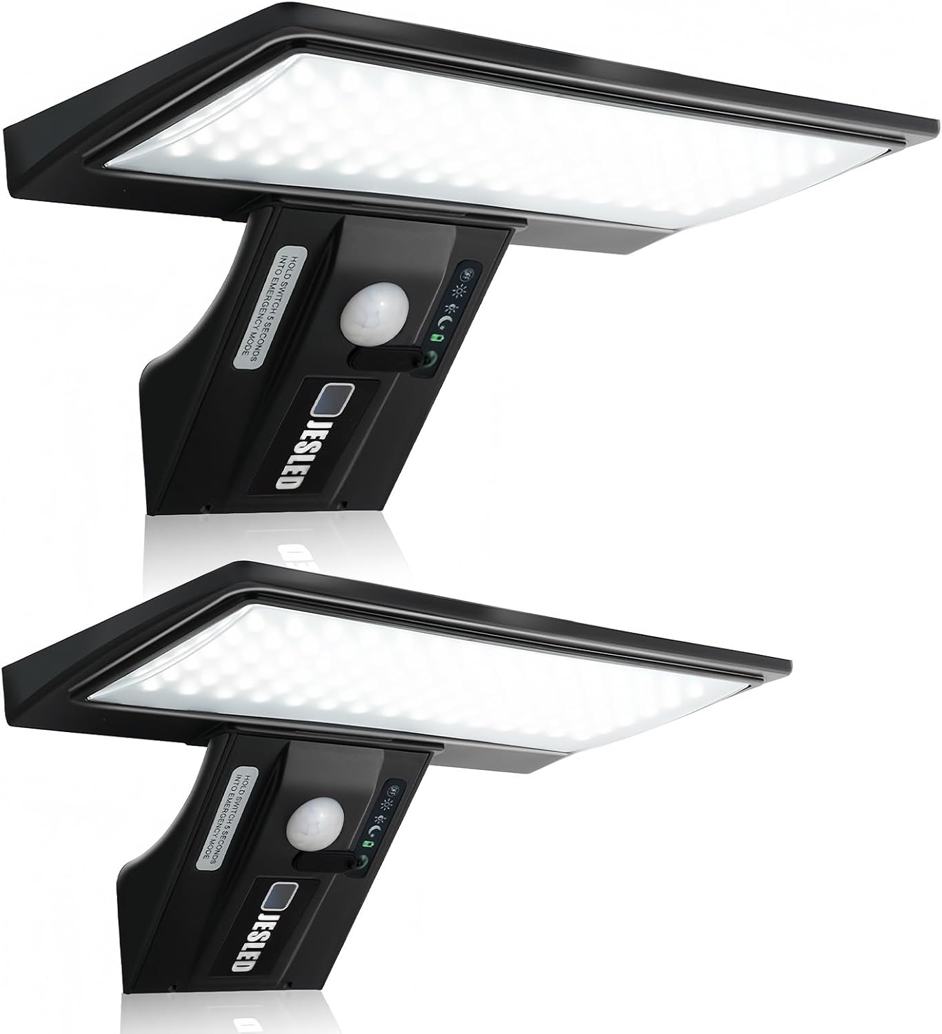 Detalle de JESLED Solarlampen für Außen mit 90 LEDs, Bewegungsmelder und 4 Modi (IP65), austauschbarer Akku – 2er-Set
