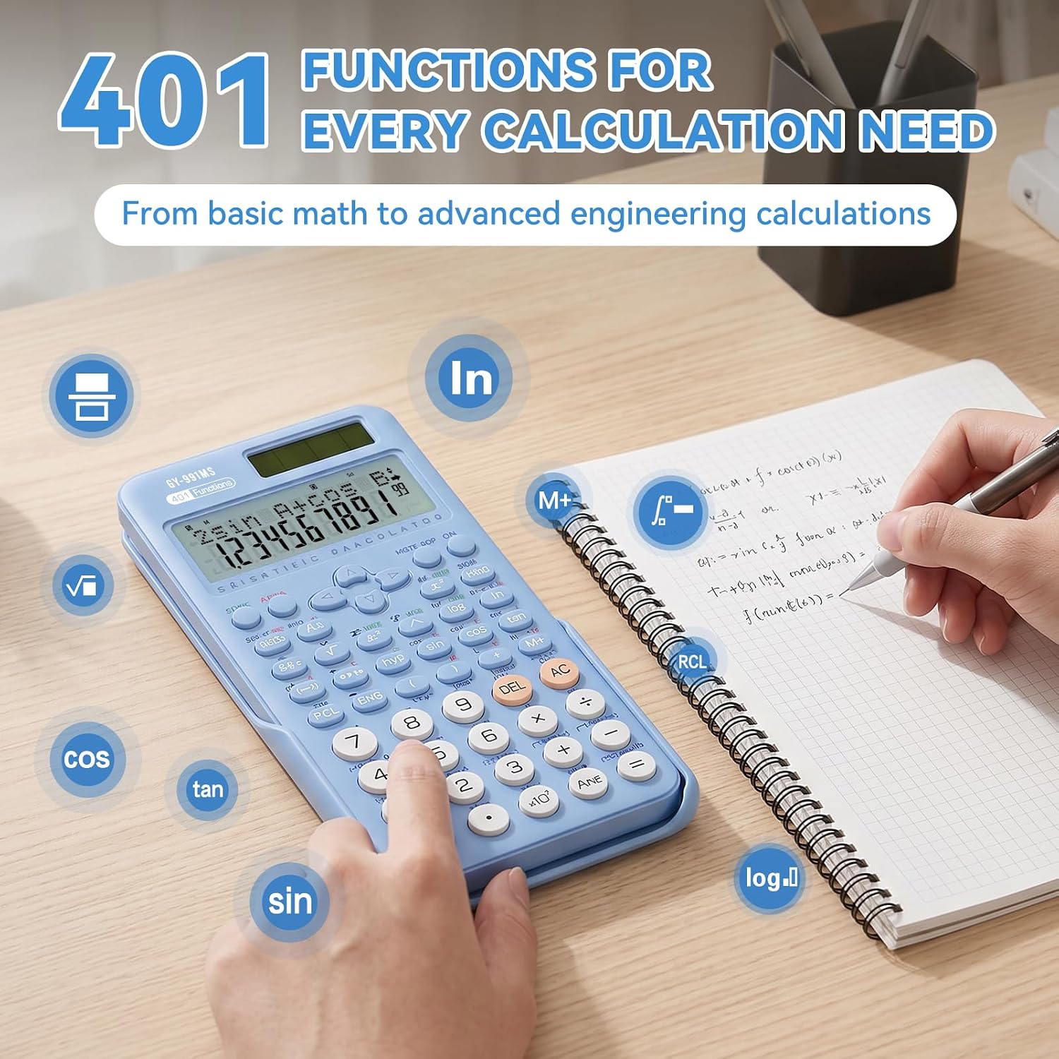 Detalle de NEWYES Advanced Scientific Calculator for Exam (401 functions, 2-line display) – Blue