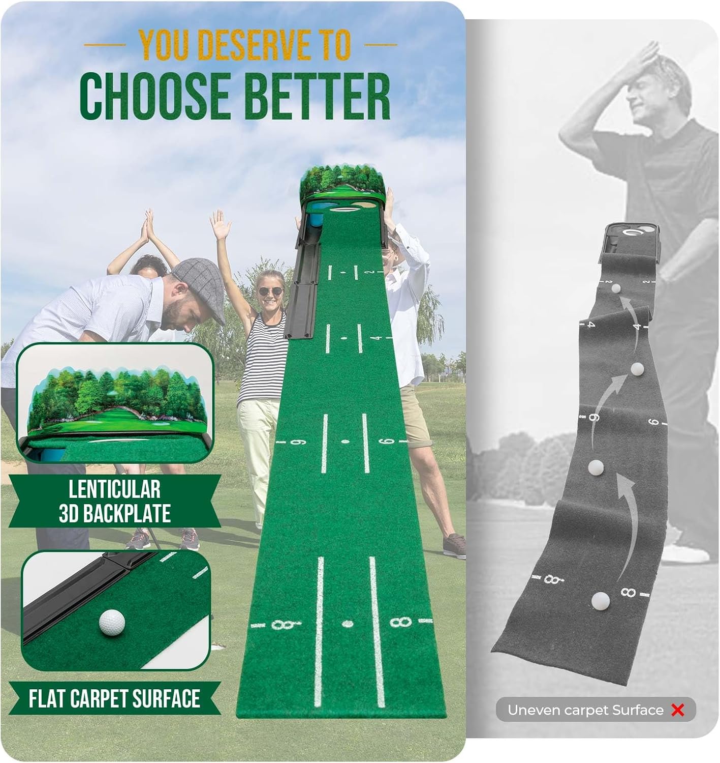 Detalle de Zcoorey GPM Indoor Golf Putting Mat with Alignment Guides and Ball Return