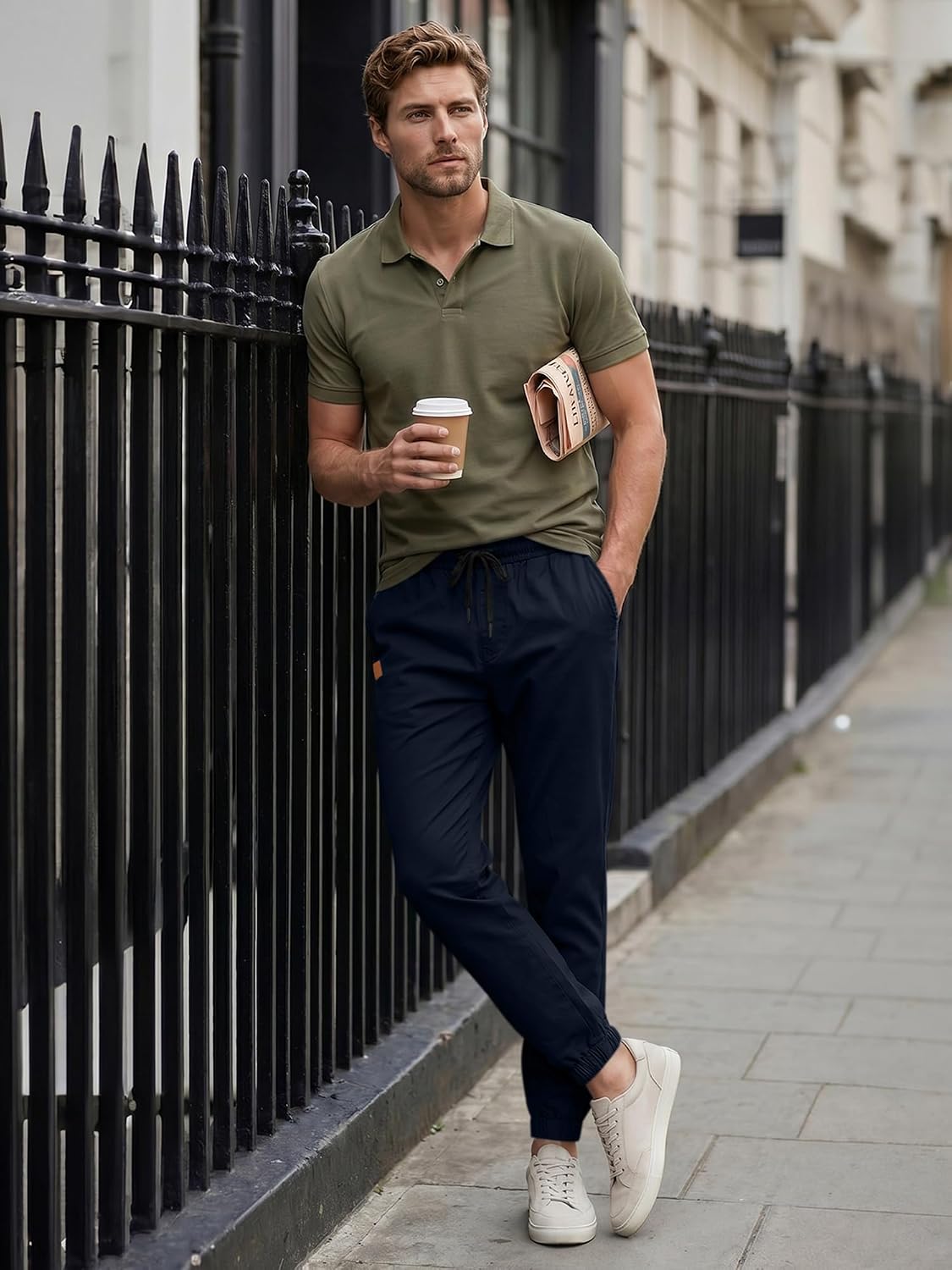 Detalle de JMIERR Mens Casual Joggers Pants — Cotton ElastiC Twill with Drawstring Waist