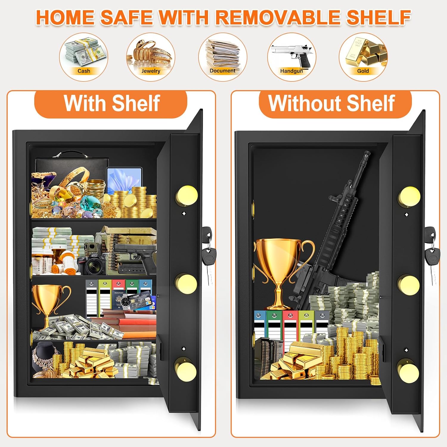 Thumbnail 5 de 80L Large Safe Box with Document Bag – Secure Home Safe with Removable Shelves