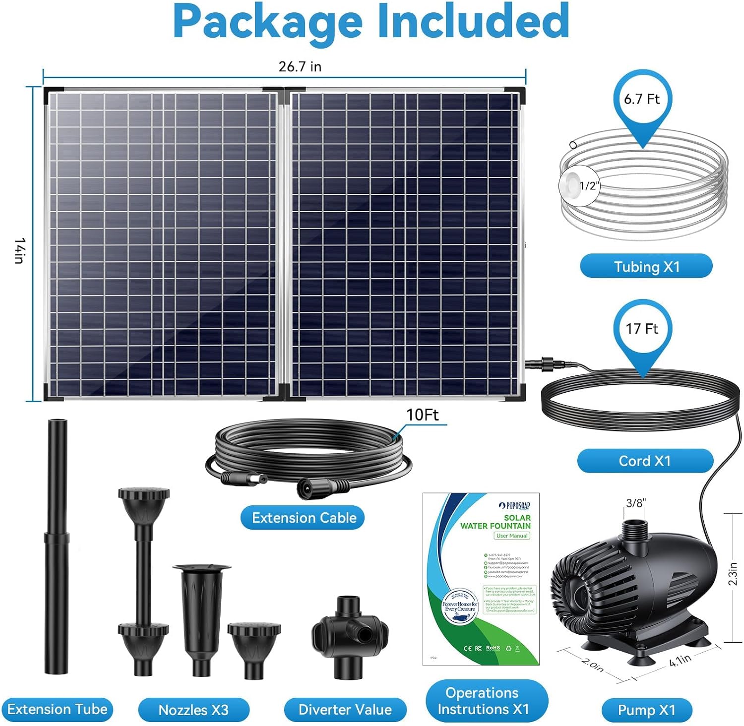 Thumbnail 6 de POPOSOAP 55W Solar Pond Pump Fountain with 480GPH Flow and 8.5ft Splash
