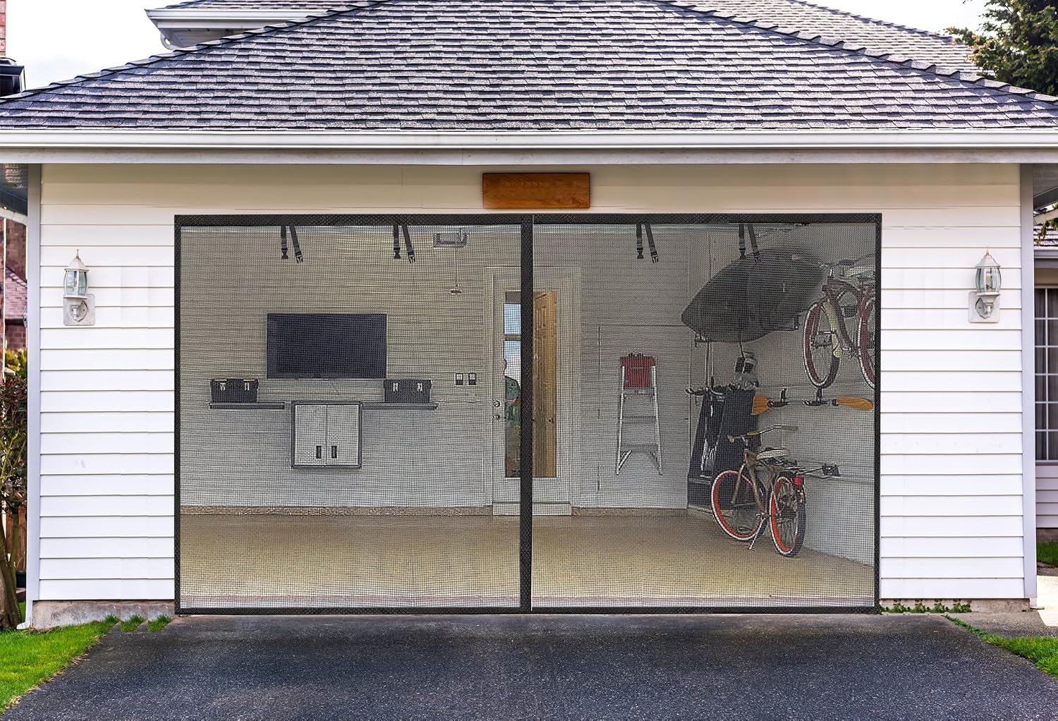 Detalle de Elytsemoh 12.3 x 9.15 ft Fiberglass Garage Screen Door with Magnetic Closure