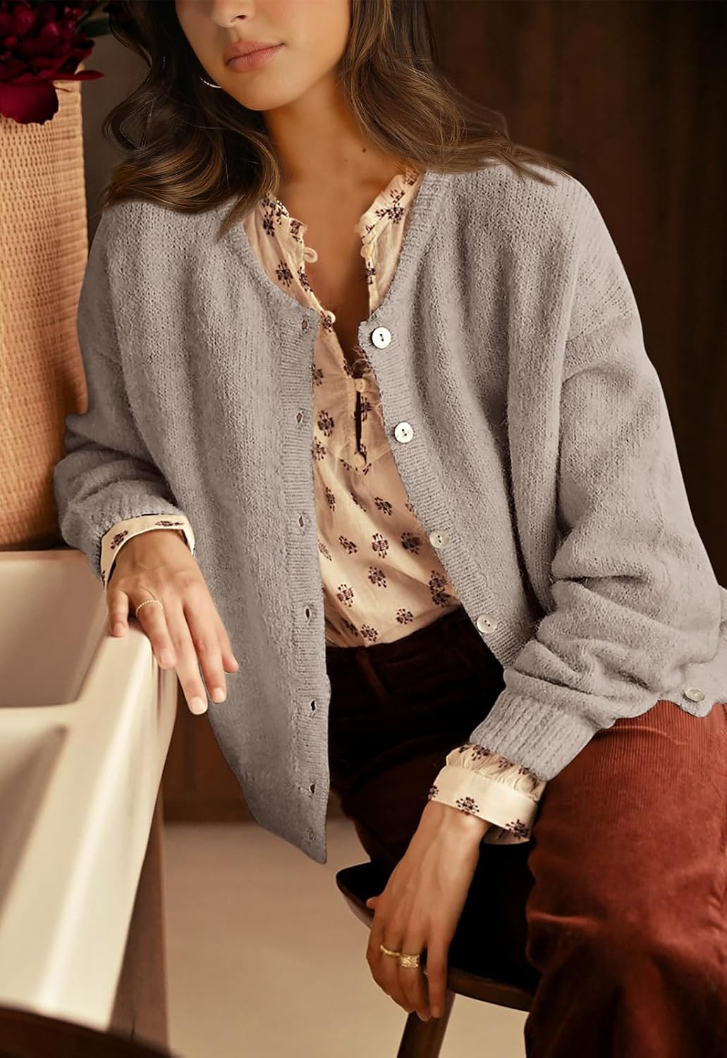 Thumbnail 4 de PRETTYGARDEN Long Sleeve Crewneck Button Down Open Front Chunky Cardigan for Women (Spring 2026)