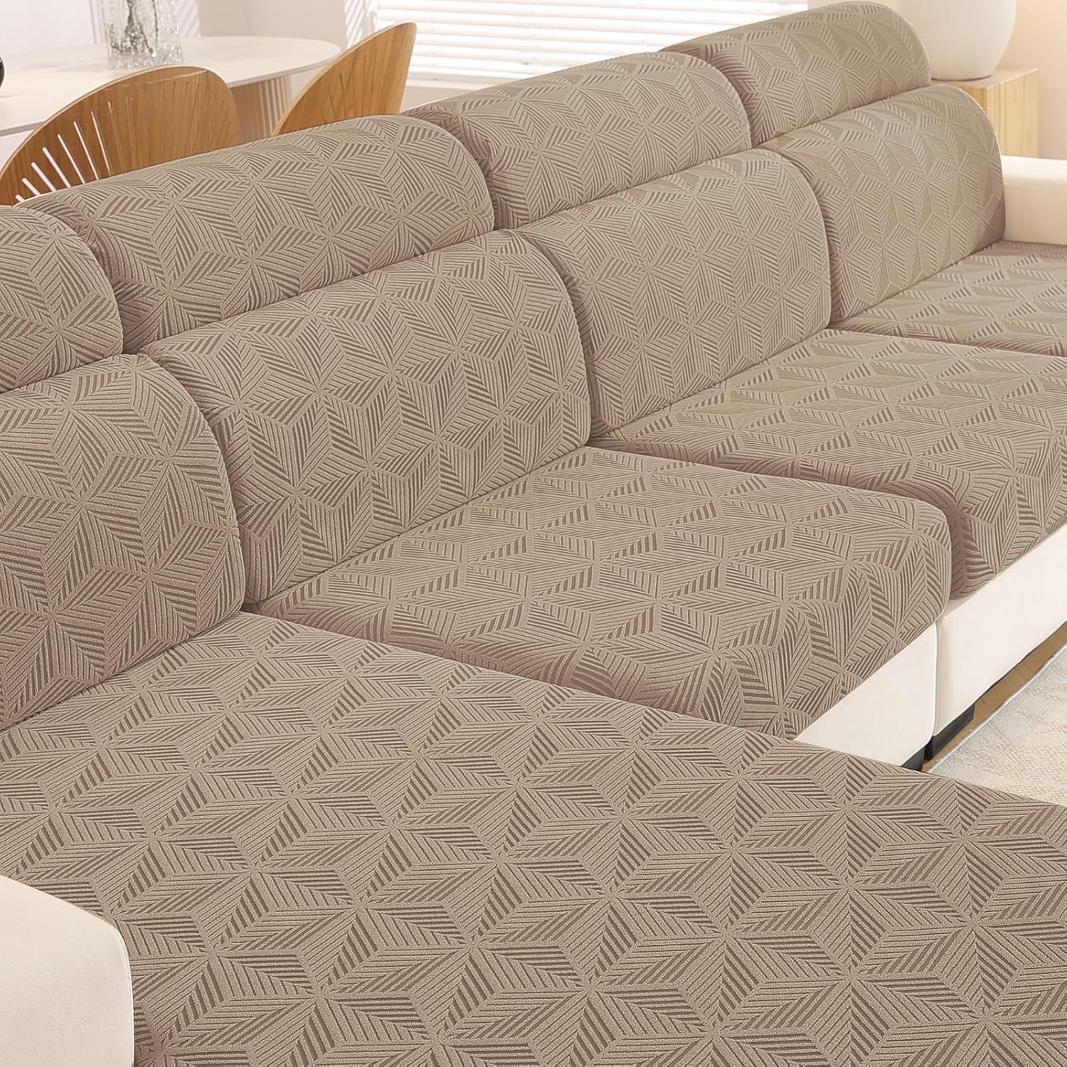 Detalle de Ystyle copricuscini divano elasticizzato per penisola 1 posto (2+chaise longue) cachi