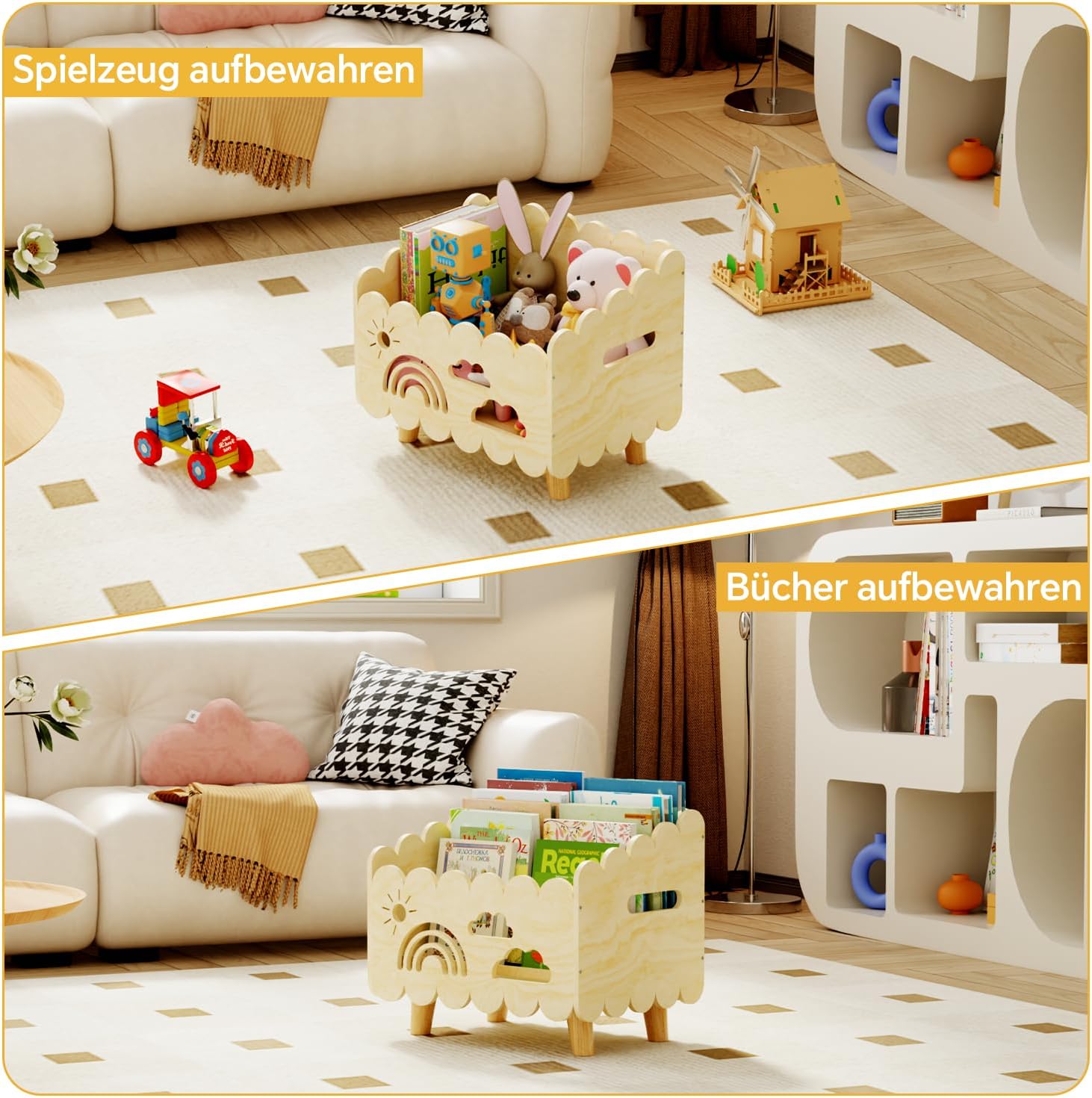 Detalle de DUHARS Kinder Bücherregal Holz – Montessori Möbel für Leseecke, Aufbewahrung & Spielzeug