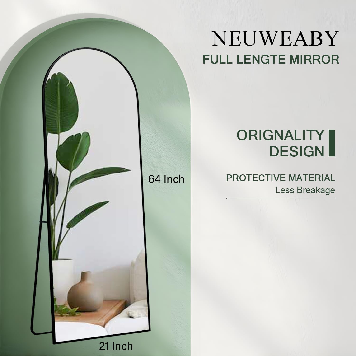 Thumbnail 4 de NEUWEABY Arched Floor Mirror, 64 × 21 in