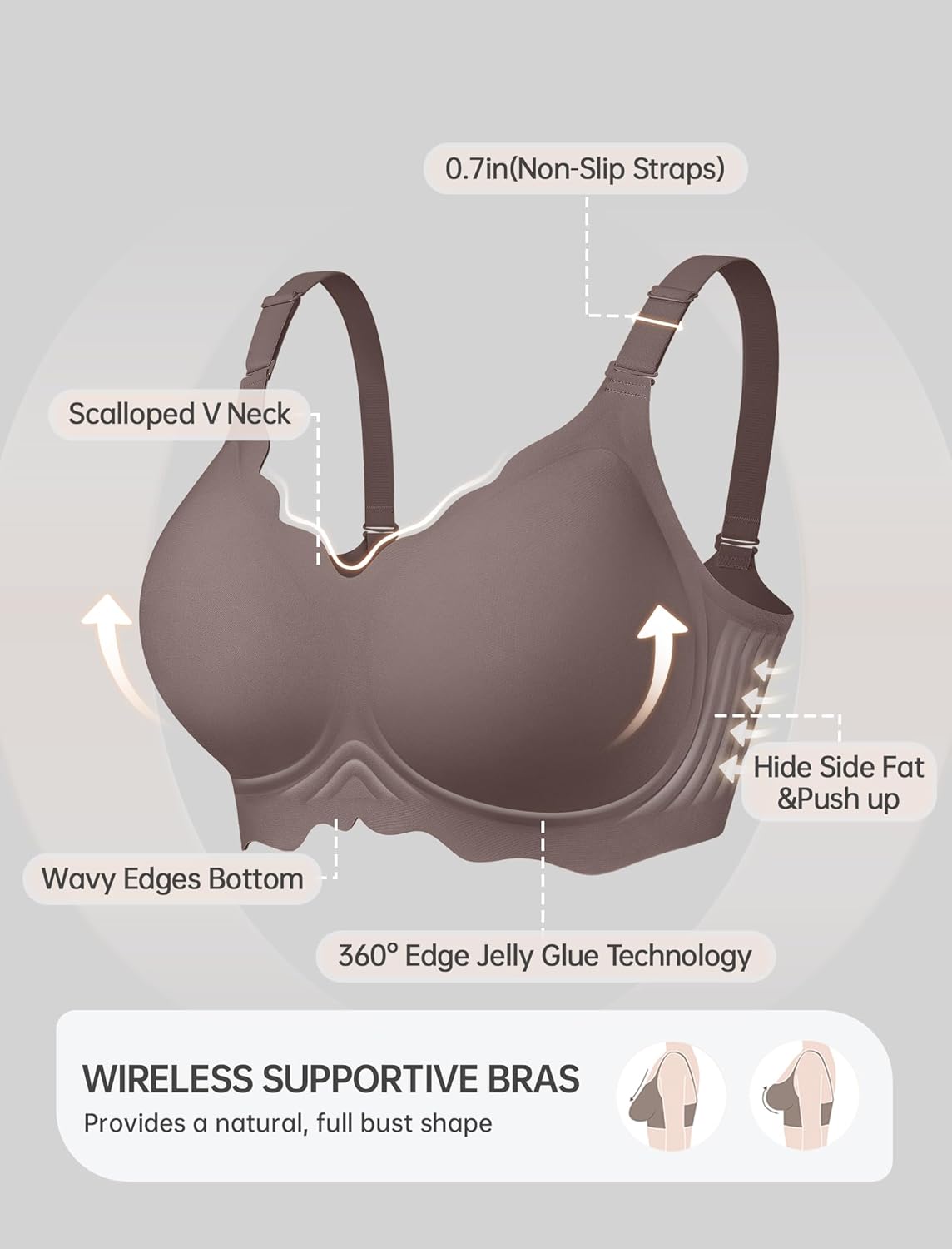 Thumbnail 4 de OEAK Women Jelly Bra: No-Wire Scalloped Push Up T-Shirt Bra (Seamless, Convertible Straps)