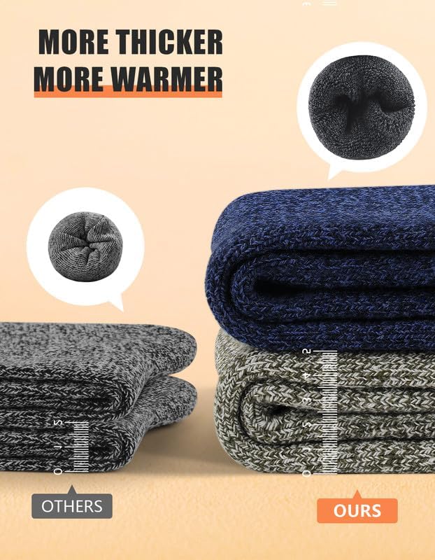 Detalle 1 de YADIFEN Merino Wool Thermal Hiking Socks for Men, 5 Pairs, Sizes 7–13 & 13–15