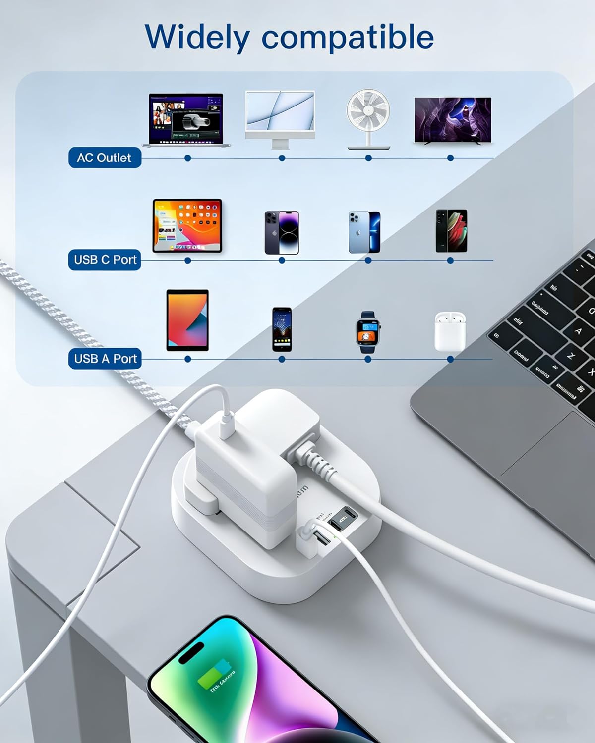 Thumbnail 5 de Addtam 3M Braided Extension Lead with Surge Protection: 2 AC outlets and 4 USB ports
