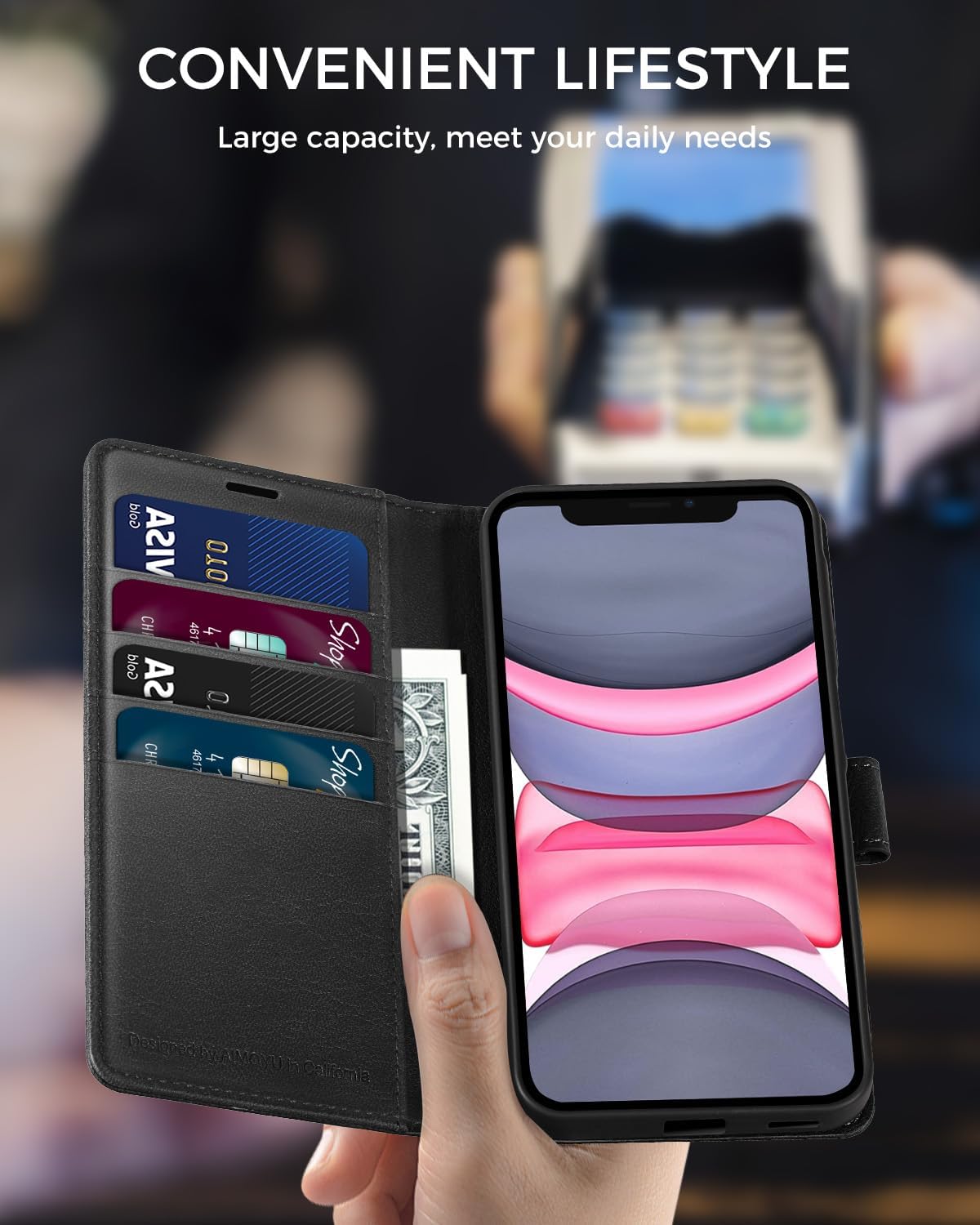 Detalle 2 de iPhone 11 leather flip case with 4 slots