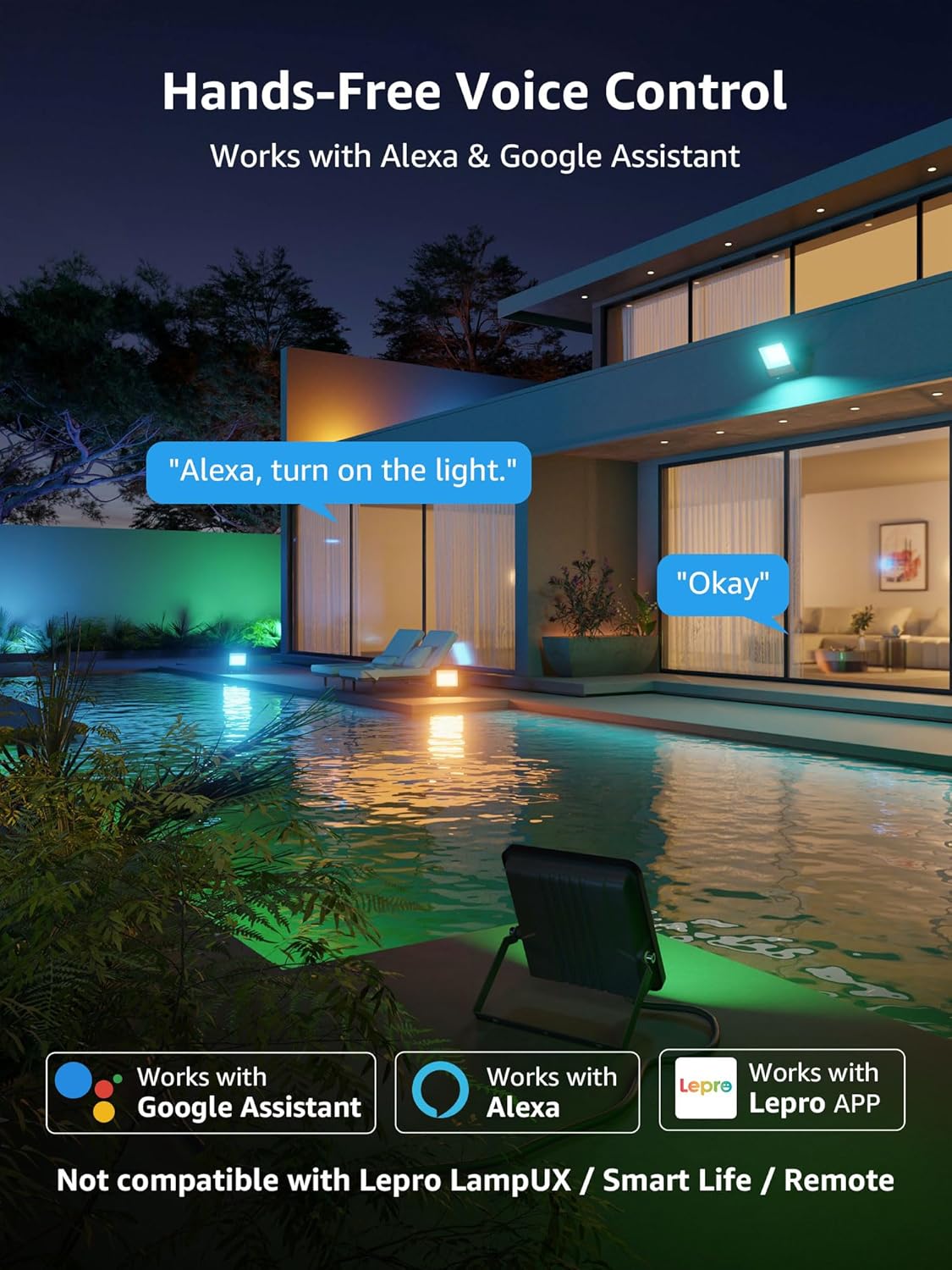 Thumbnail 4 de Lepro LED Flood Light Outdoor 30W: Colour Changing, AI Voice Control & Music Sync