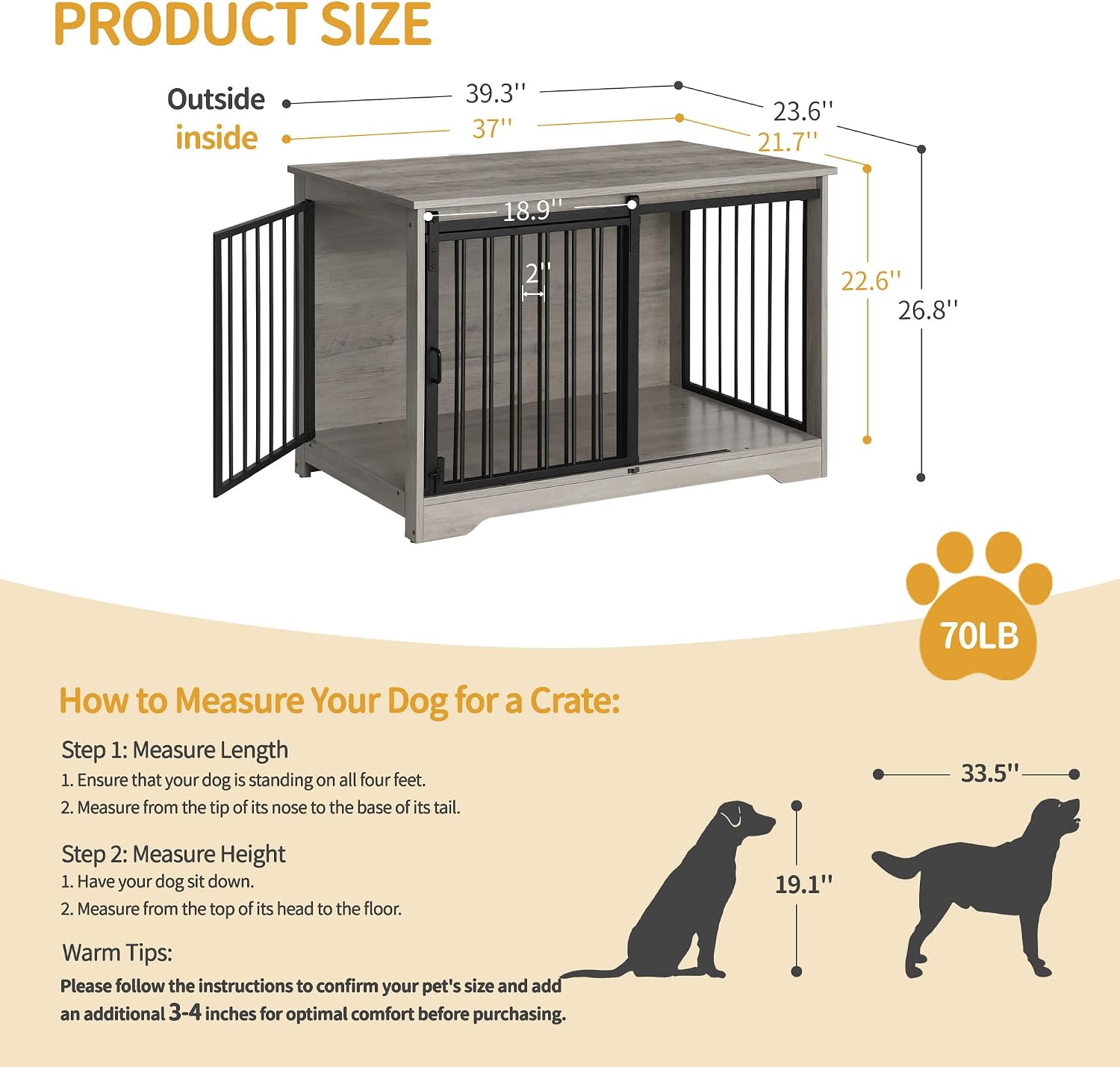 Detalle 2 de Hzuaneri 100cm Gabbia per cani 60×100×68 cm