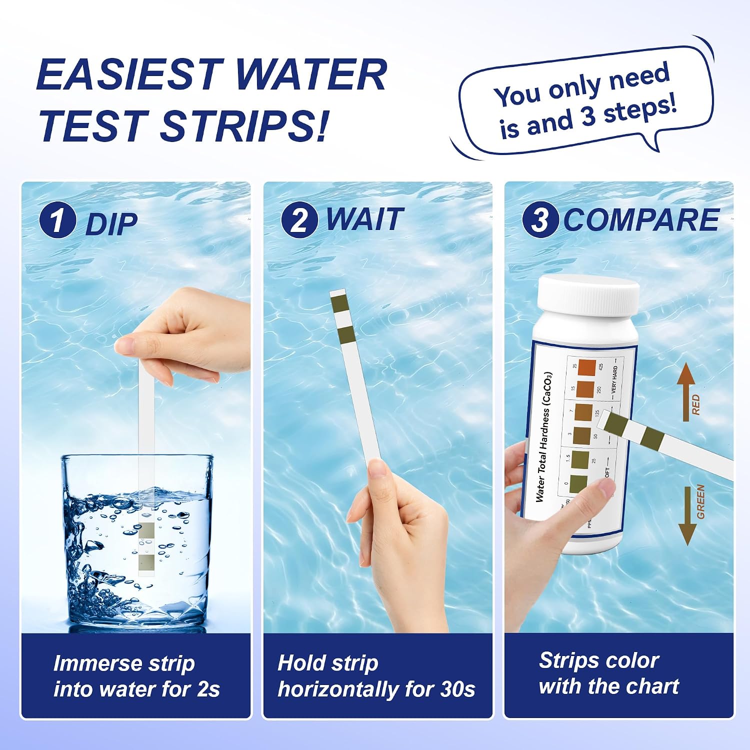 Detalle de Merydi hardness test strips Water Hardness Test Kit, 150 strips, double colour pads