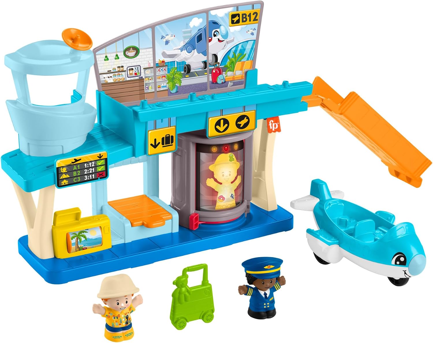 Detalle de Little People Fisher-Price Coffret interactif Aventures à l’aéroport (HTJ26) avec avion et 2 figurines