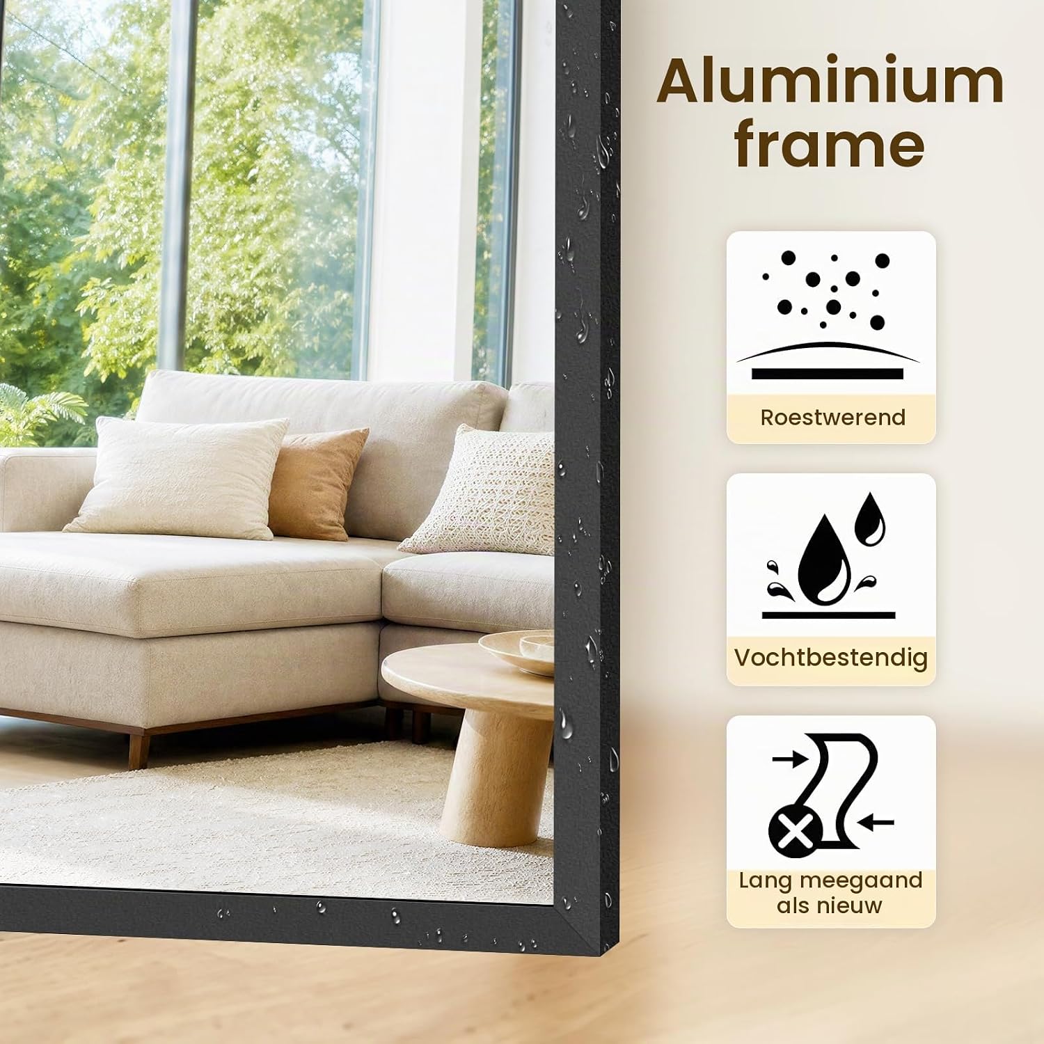Detalle 2 de XRAMFY passpiegel 192 x 85 cm met zwart aluminium frame