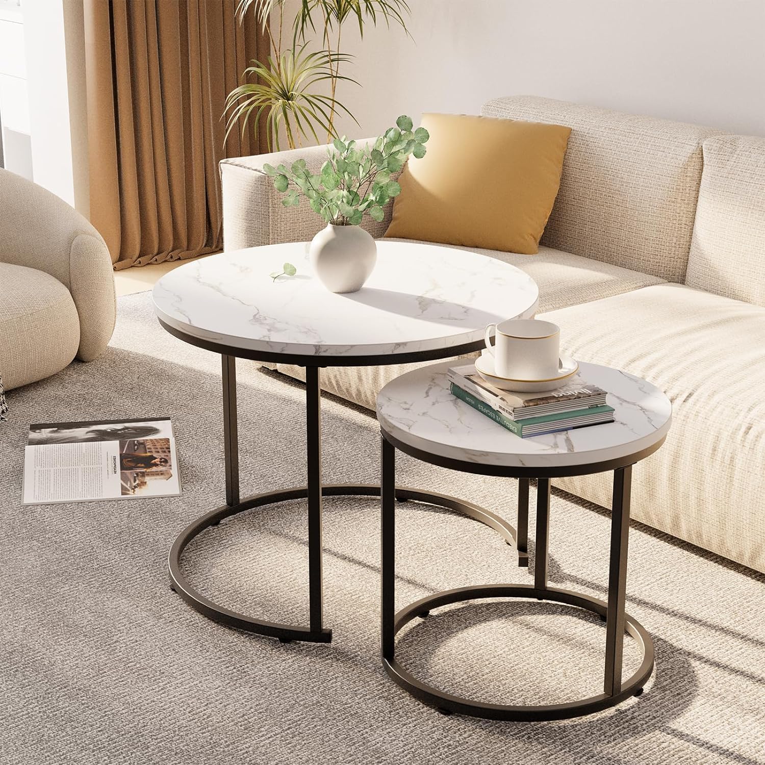 Thumbnail 1 de Huhote Nesting Round Coffee Tables Set