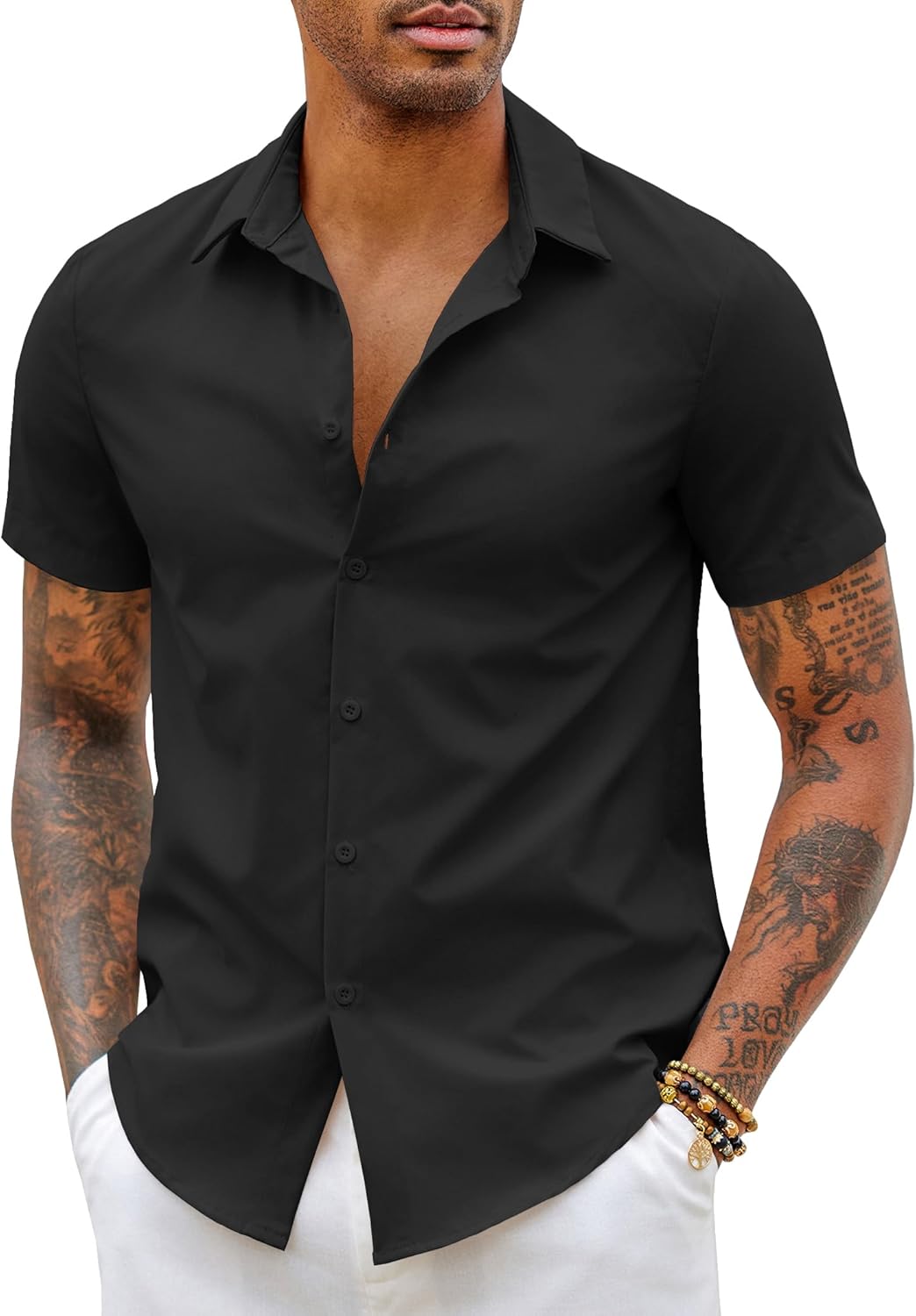 Thumbnail 6 de COOFANDY Camicia Uomo Manica Corta Slim Fit Elasticizzata Easy-Iron – tinta unita