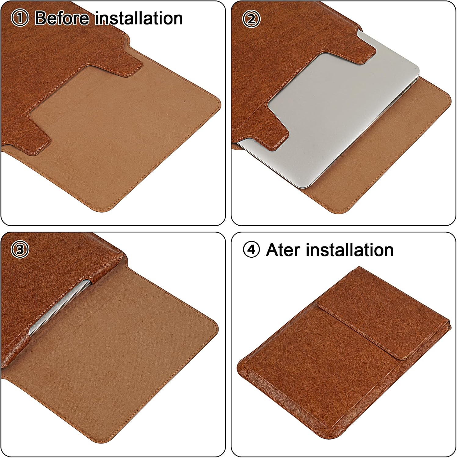 Detalle 2 de HoYiXi 13,3 Zoll Laptophülle mit Standfunktion (Braun) – Schutzcover für 13–13,6" Geräte