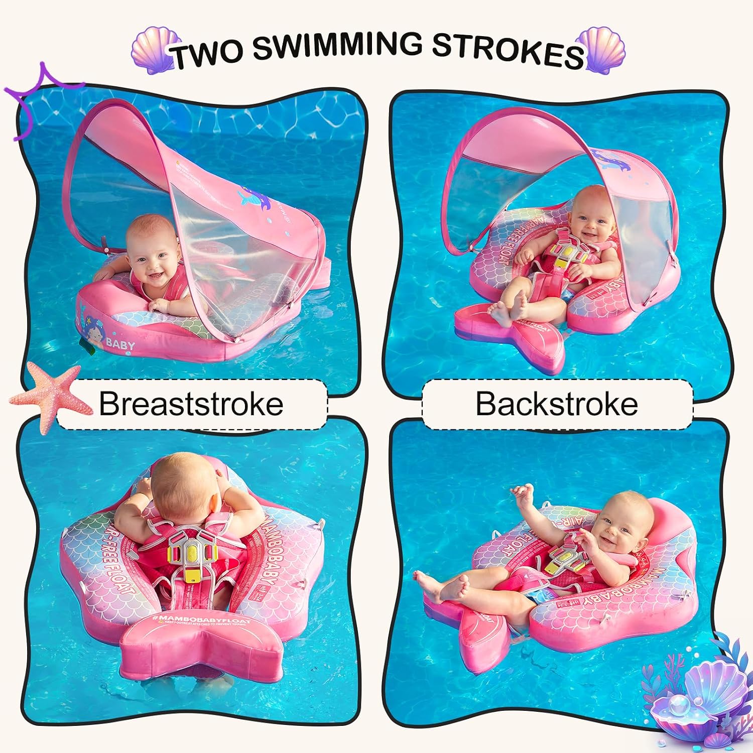 Thumbnail 4 de Mambobaby Baby Pool Float with Canopy: Non-Inflatable Pearl Foam Float for 3–24 Months