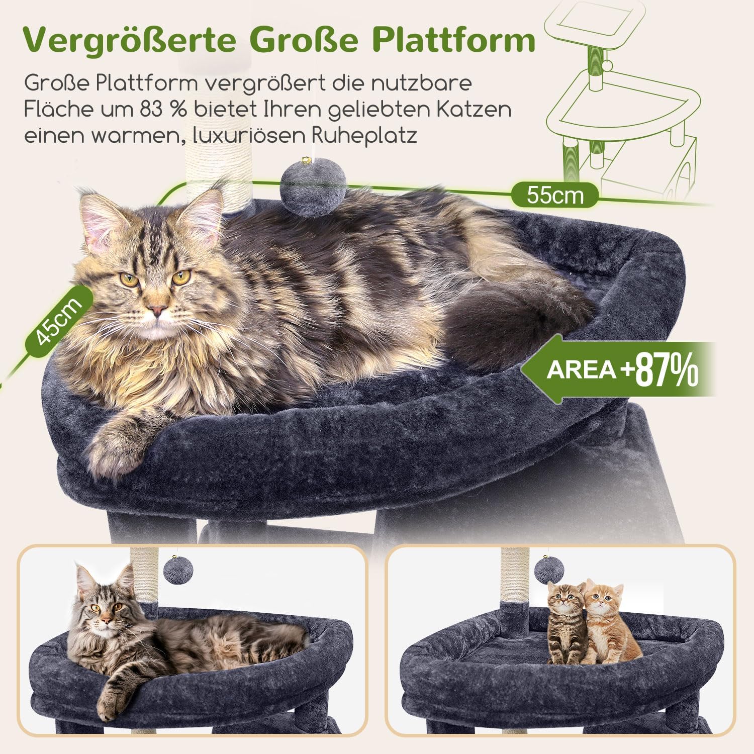 Thumbnail 2 de Globlazer XXL Kratzbaum für Große Katzen – 213 cm, stabil, mehrstöckig und mit Katzenhaus