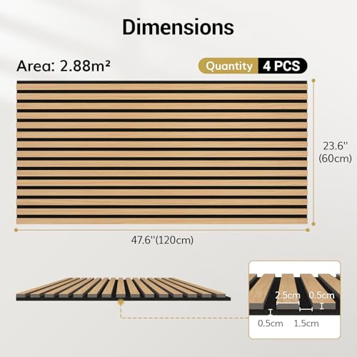 Detalle 2 de TONOR Wood Wall Panels, 4-Pack, 120 x 60 cm, Wood Veneer