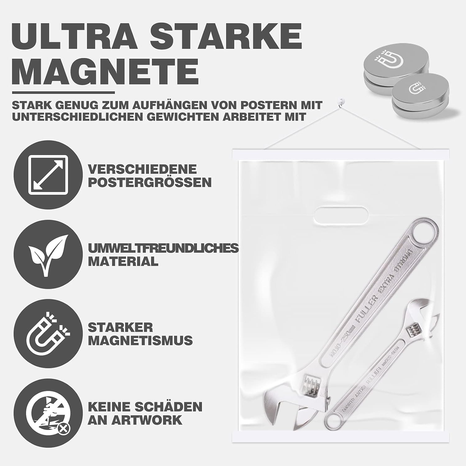 Detalle de Sanauto A3 Posterleiste mit magnetischer Aufhängung (30 cm) – 2er-Pack, weiß