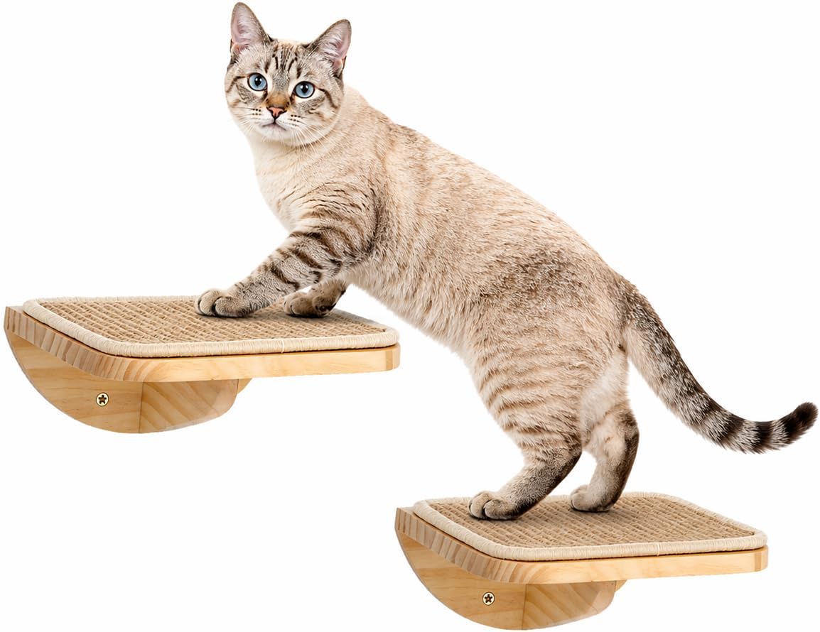 Thumbnail 6 de Curved Cat Wall Shelves with Scratching Mat: Wall-Mmounted Play & Sleep Platform