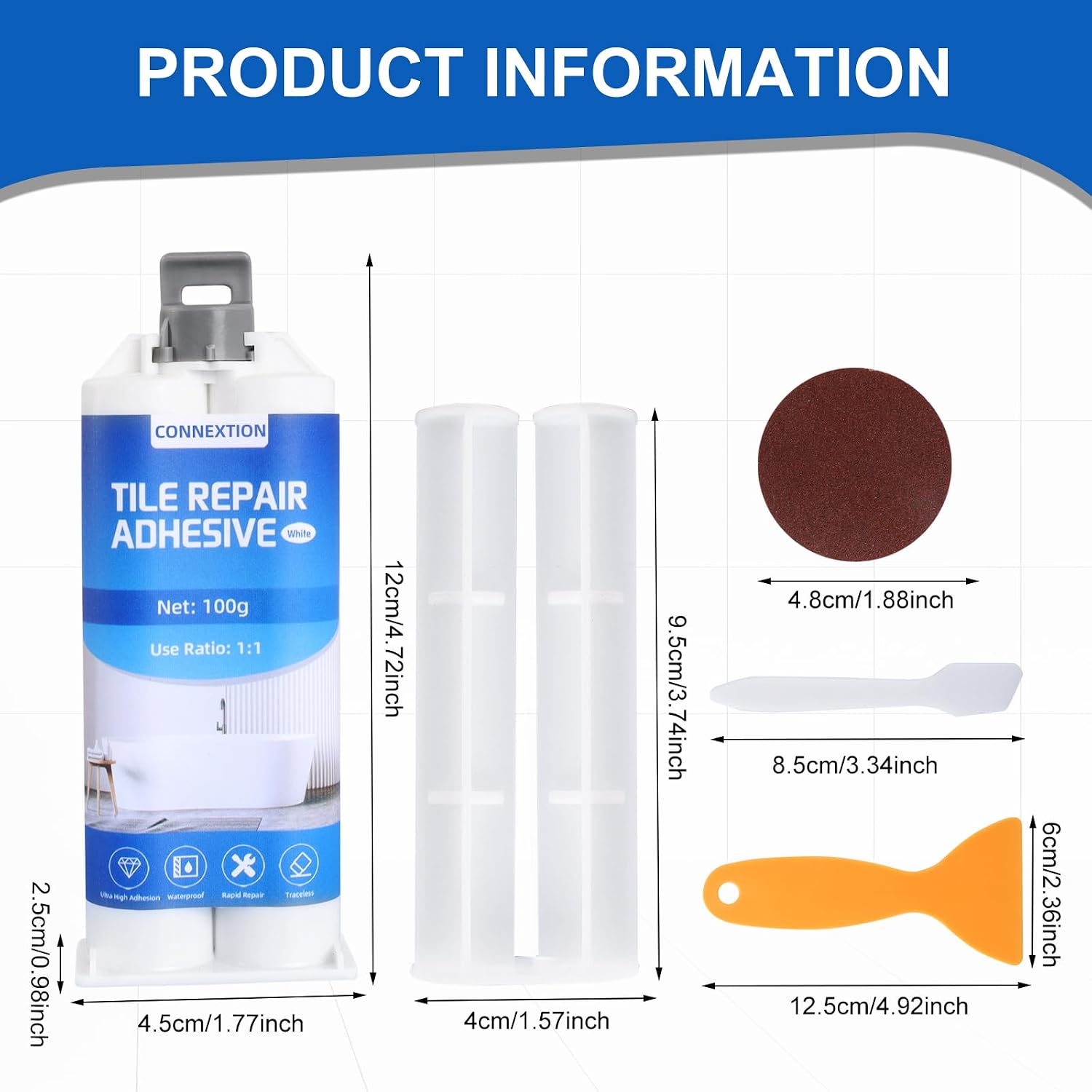 Detalle 2 de Connextion OJD-06135 White Bathtub Repair Kit, 100 g Resin Paste