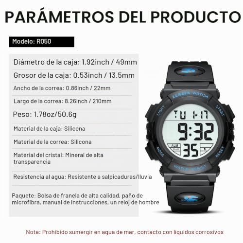 Thumbnail 6 de LN LENQIN Reloj digital para hombre 30 m con correa de silicona y retroiluminación