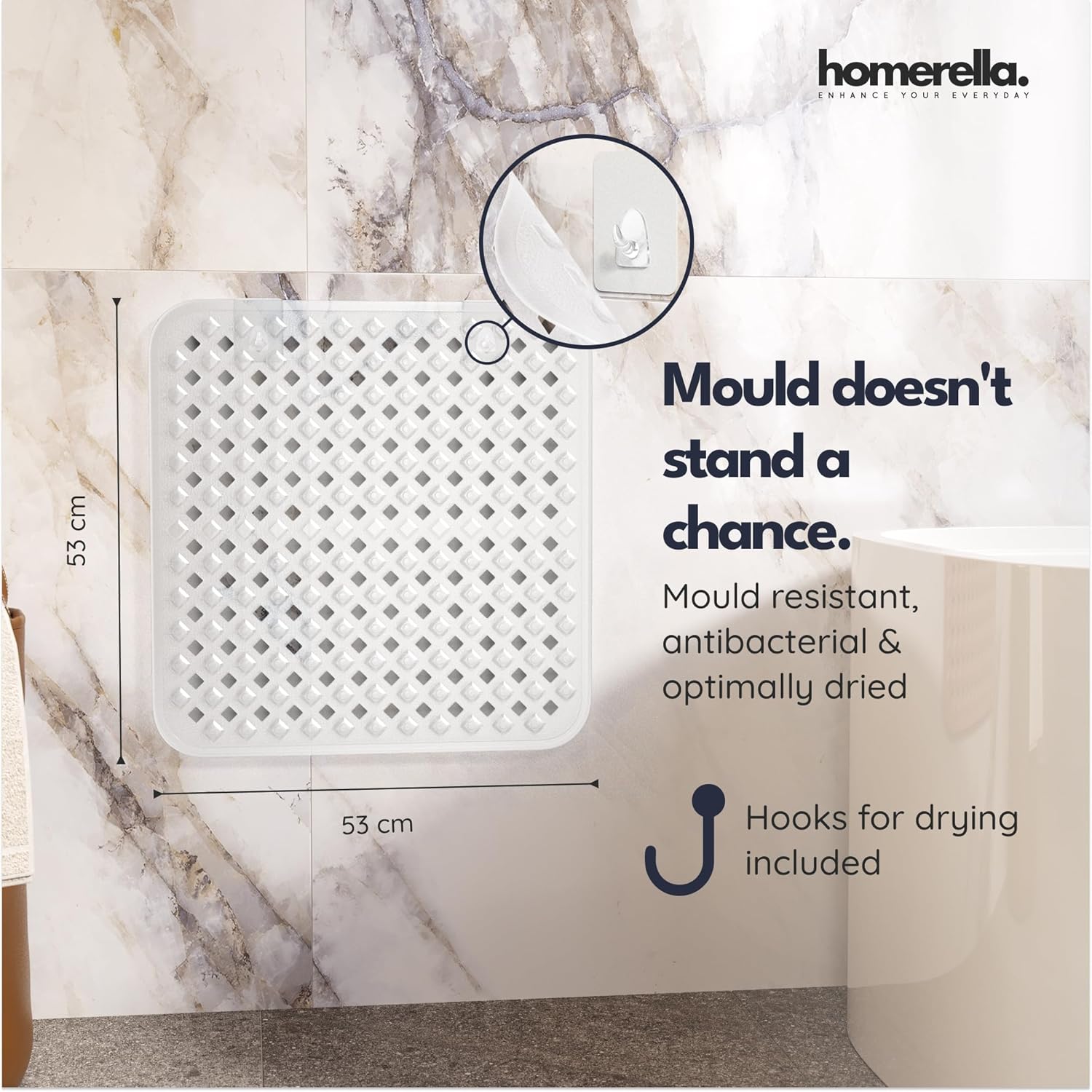 Thumbnail 2 de homerella Shower Mat Non Slip Anti Mould 53 x 53 cm