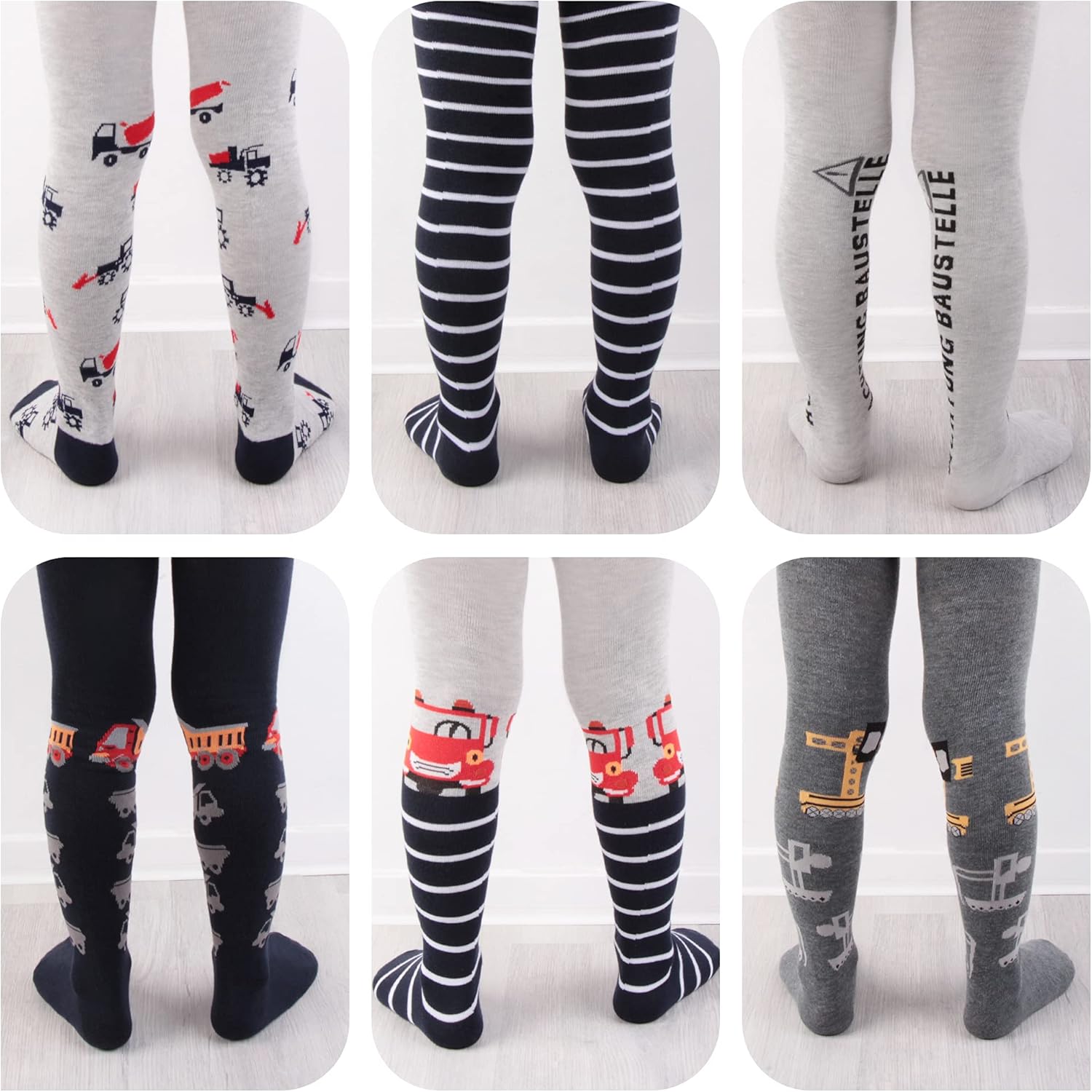 Detalle 2 de L&K-II 6er collants enfants garçons - rayures multicolores et motifs dino (2734)