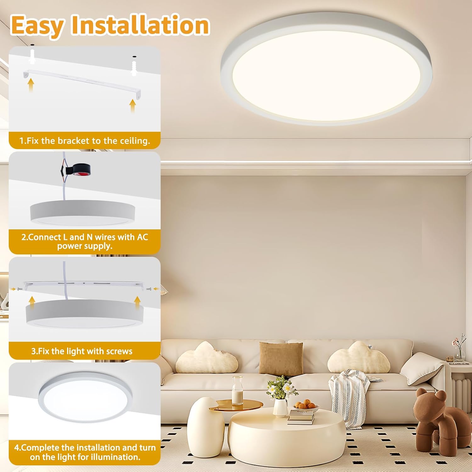 Detalle 2 de Plafón LED de Techo GREAT JACOB 24W, Ø29 cm, 3 Temperaturas de Color (3000K/4000K/6500K) – Lámpara Circular Ultra Delgada