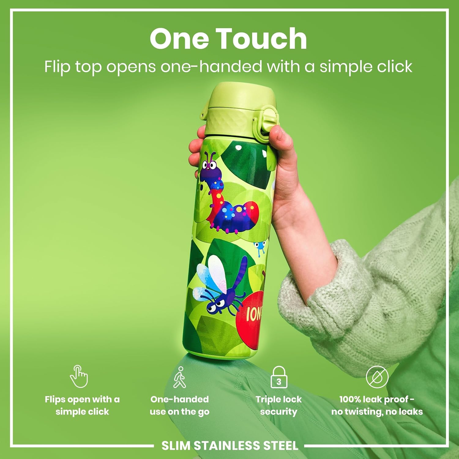 Detalle de Ion8 Lightweight Steel Water Bottle, 600 ml/20 oz – Non-Insulated, Leak Proof & Dishwasher Safe