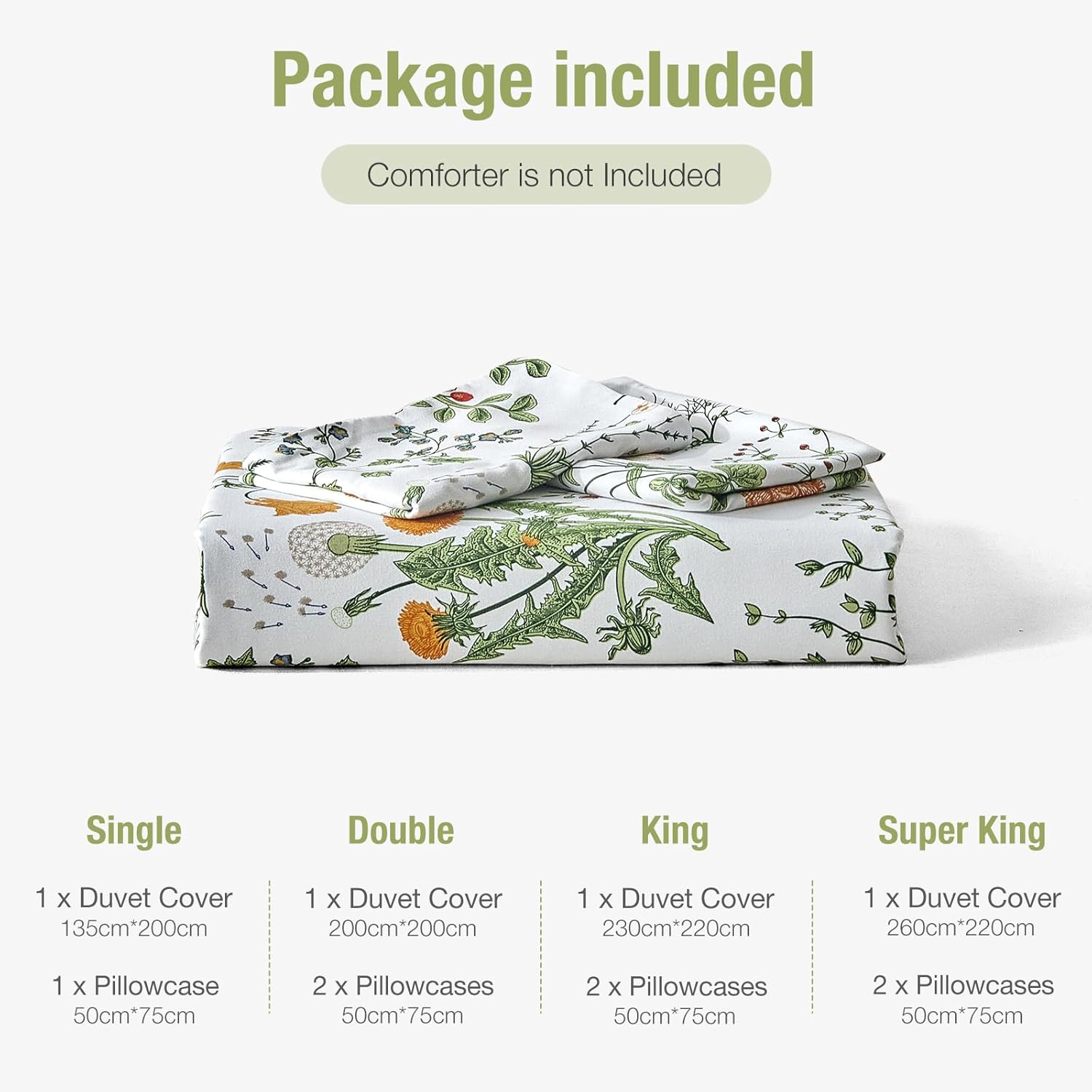 Thumbnail 6 de Tokokimo Double Duvet Cover Set Floral Bedding – Orange Flowers Print, White, 200x200 cm