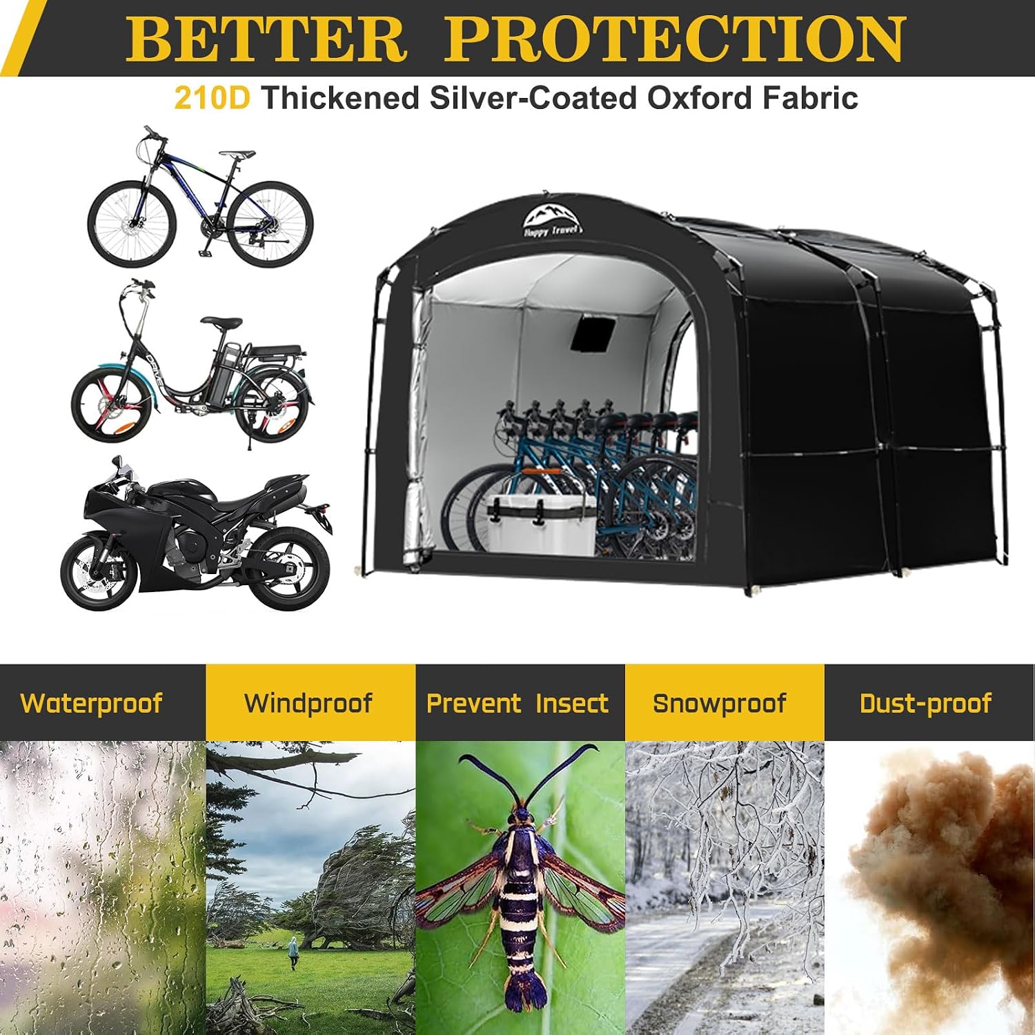 Detalle 2 de HAPPY TRAVEL Bike Storage Tent, XXXL 8–10-Bike Waterproof Oxford Shelter