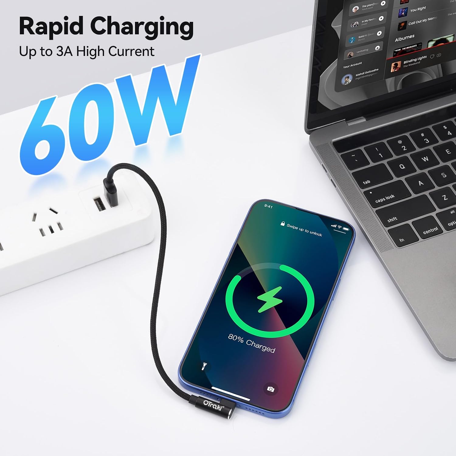 Detalle de OTraki 3 Pezzi Cavo USB-C 90 Gradi 0.2m: ricarica rapida e trasferimento dati affidabile