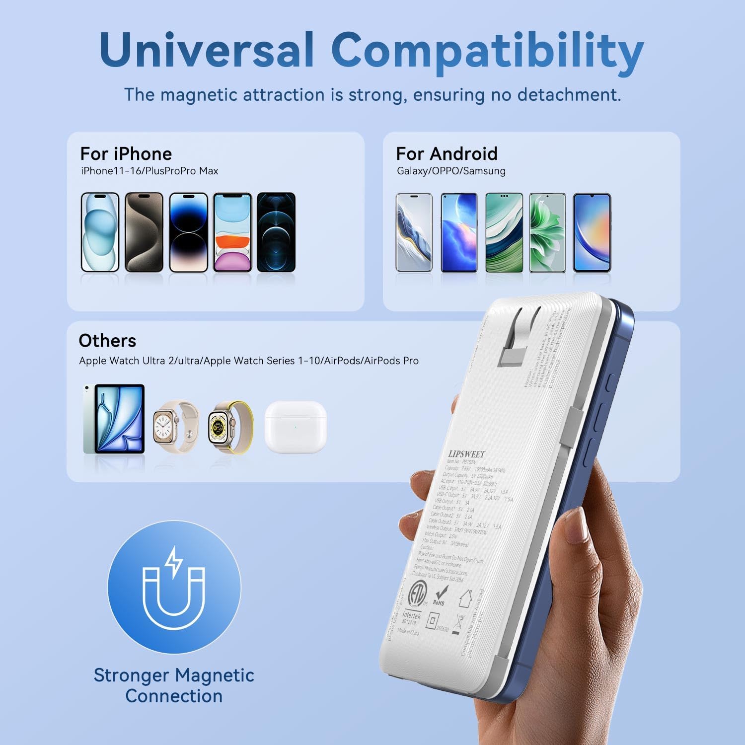 Thumbnail 6 de LUCKYFELLOW PB180W 10,000mAh Wireless Power Bank with Built-In Cables and AC Plug